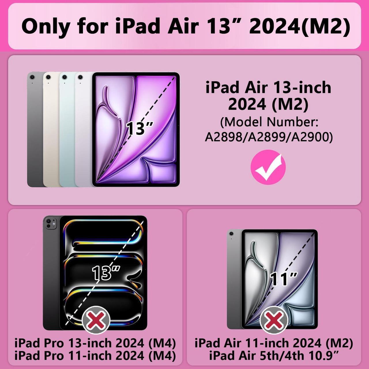 Alt view image 2 of 5 - Grifobes Case for iPad Air 13 inch M2 2024, for iPad Air 6th Generation Case 2024 13", Heavy Duty Rugged Cover with Pencil Holder/Stand for i Pad Air 6 Gen Kids Girls Women (Hot Pink)