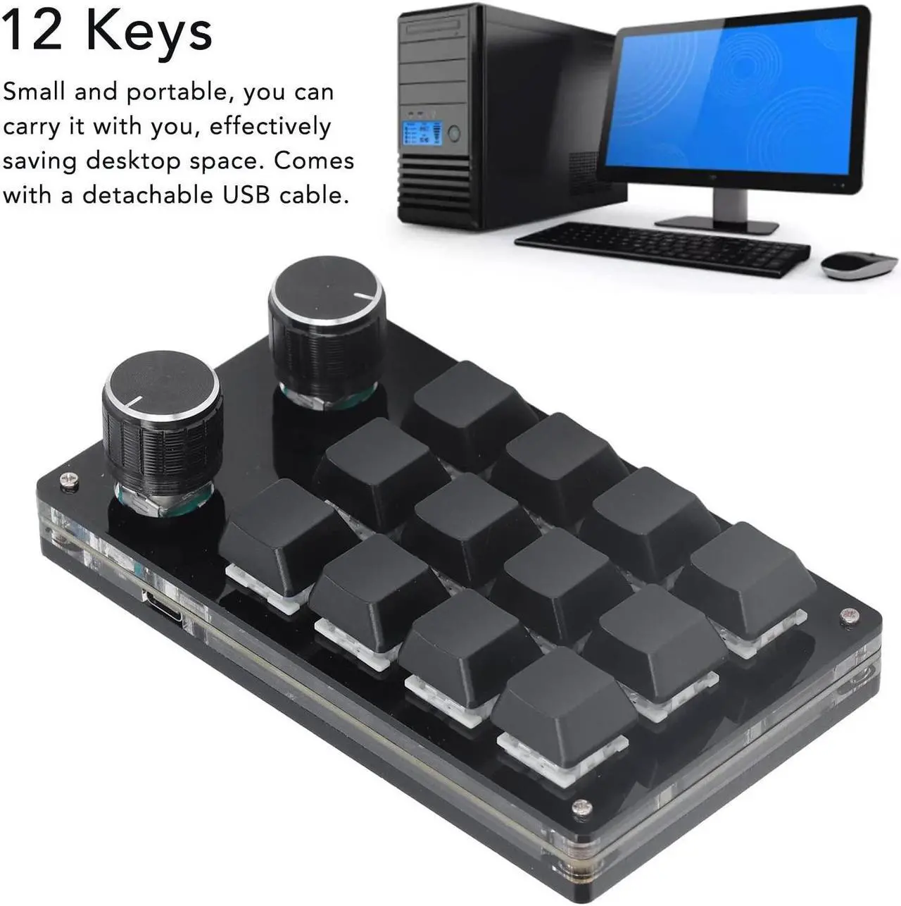 Alt view image 3 of 5 - Diyeeni 12 Keys Macro Mechanical Keypad, Programmable Keyboard with 2 Knobs, Portable One Handed Fully Programmable Keypad, OSU Gaming Keyboard, USB Wired, Saving Space