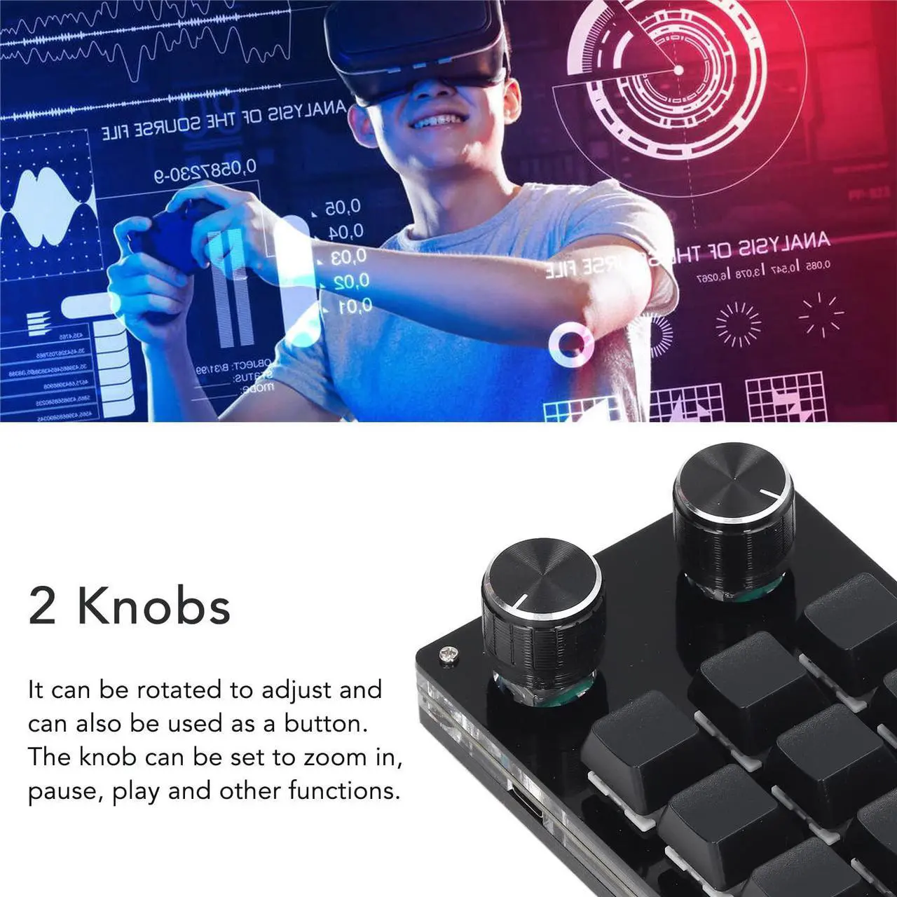 Alt view image 2 of 5 - Diyeeni 12 Keys Macro Mechanical Keypad, Programmable Keyboard with 2 Knobs, Portable One Handed Fully Programmable Keypad, OSU Gaming Keyboard, USB Wired, Saving Space
