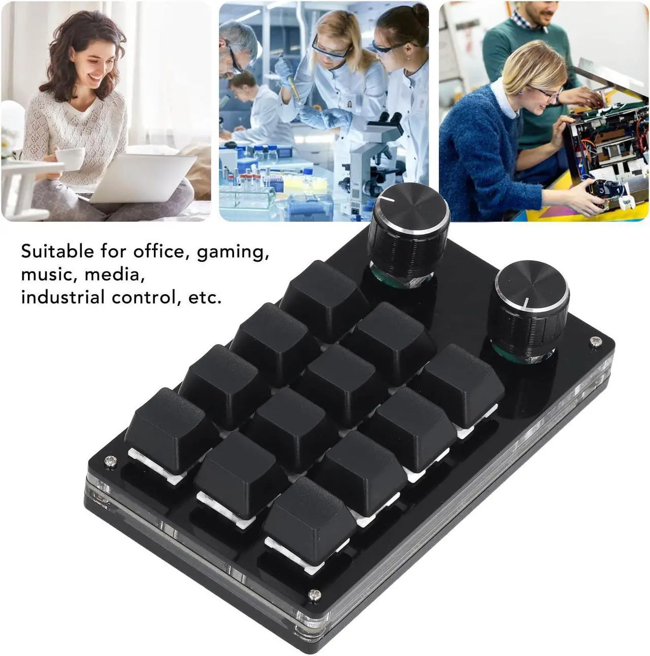 Alt view image 5 of 5 - Diyeeni 12 Keys Macro Mechanical Keypad, Programmable Keyboard with 2 Knobs, Portable One Handed Fully Programmable Keypad, OSU Gaming Keyboard, USB Wired, Saving Space