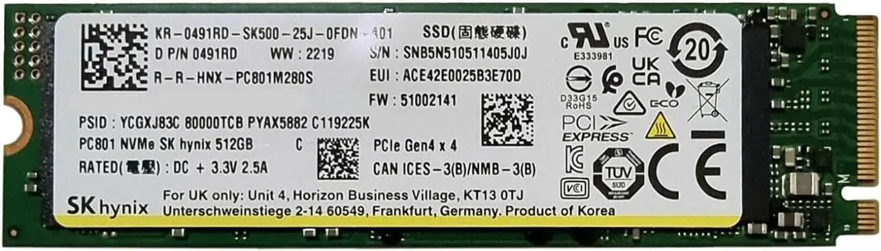 Main image of SK Hynix 512GB Gaming Gen4 M.2 2280 PCIe NVMe Internal Solid State Drive (SSD) - Stream Deck, Laptop & Desktop Compatible