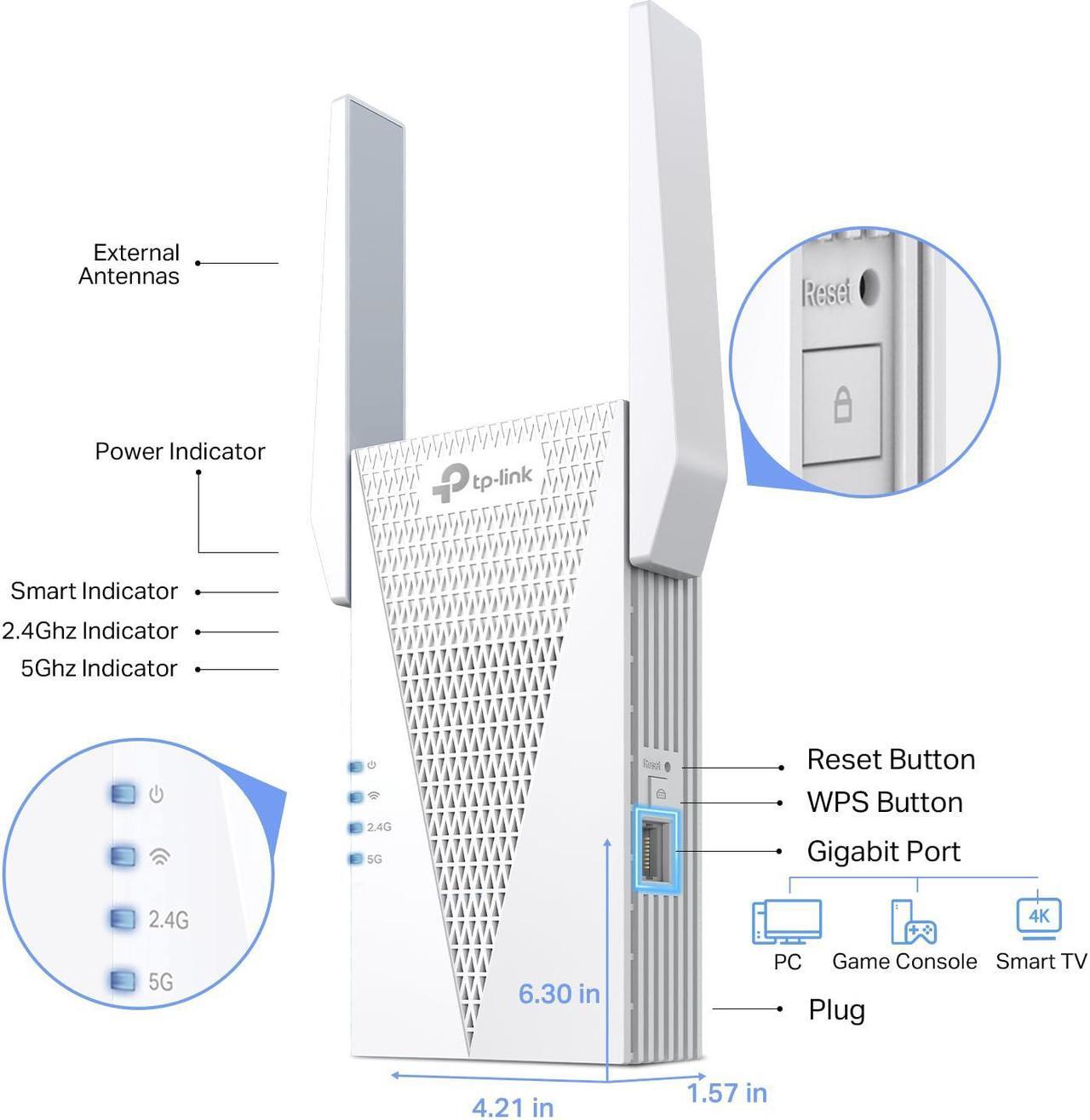 Alt view image 2 of 5 - TP-Link AX1800 WiFi 6 Range Extender with Ethernet Port | Internet Signal Booster for Home | Dual-Band Wireless Repeater Amplifier | Access Point Mode | APP Setup | OneMesh Compatible (RE615X)