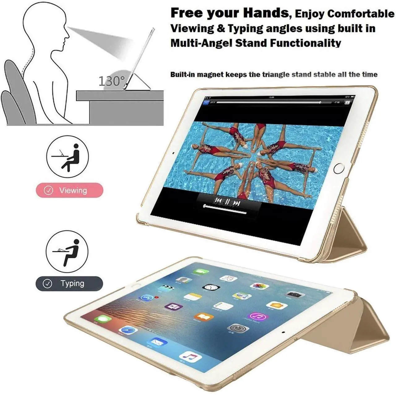 Alt view image 4 of 5 - DuraSafe Cases for iPad Pro 12.9 inch 2 Gen 2017 Cover A1670 MQDC2LL/A MQDD2LL/A MQDA2LL/A A1671 MP6H2LL/A MP6J2LL/A MP6G2LL/A MPL02LL/A MPL12LL/A MPKY2LL/A A1821 MQEF2LL/A MQED2LL/A - Brass Golden