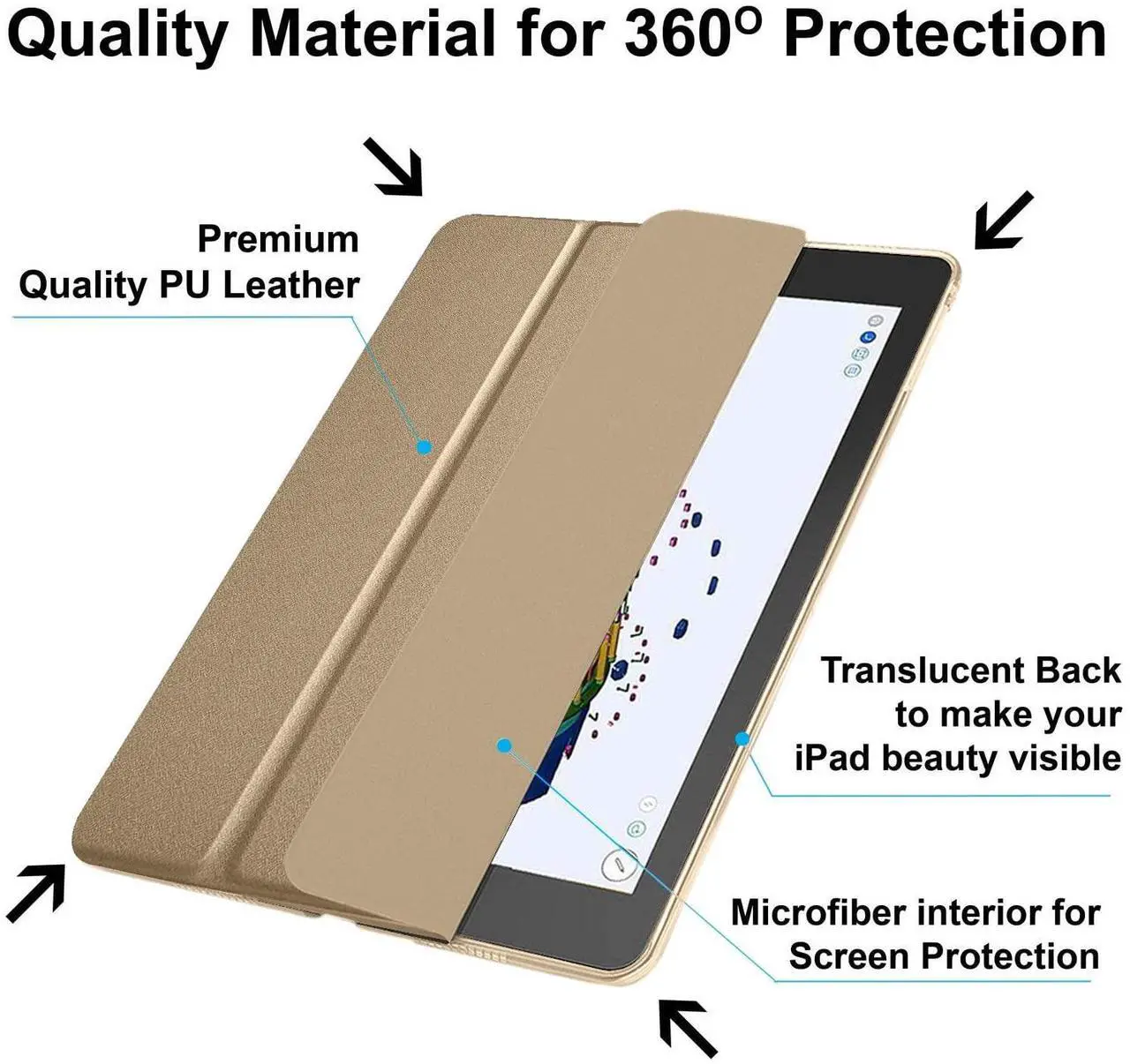Alt view image 5 of 5 - DuraSafe Cases for iPad Pro 12.9 inch 2 Gen 2017 Cover A1670 MQDC2LL/A MQDD2LL/A MQDA2LL/A A1671 MP6H2LL/A MP6J2LL/A MP6G2LL/A MPL02LL/A MPL12LL/A MPKY2LL/A A1821 MQEF2LL/A MQED2LL/A - Brass Golden