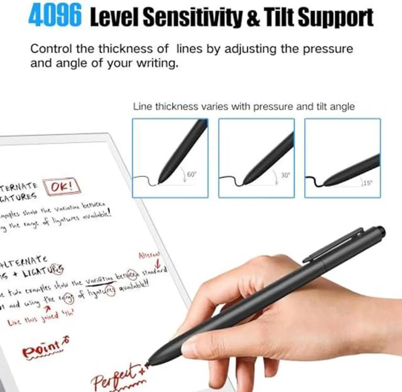 Alt view image 3 of 5 - Jvkzaen Remarkable 2 Pen with Eraser, EMR Stylus Pen with 4096 Pressure Levels, Tilt Sensor,Palm Rejection, Pencil Holder, for Remarkable 2&1/Galaxy Tab&Book/BOOX/Wacom/Scribe and Other EMR Devices