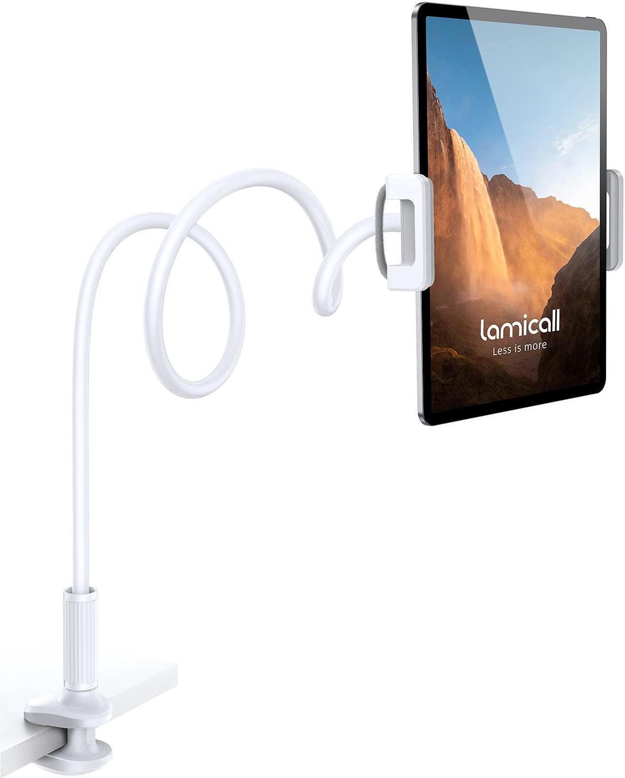 Main image of Lamicall Gooseneck Tablet Mount Holder for Bed Flexible Tablet Arm Clamp for Bed Compatible with Pad Pro 10.5, Air 9.7, Mini 7.9, Galaxy Tabs, Switch, More 4.7-11" Device - White