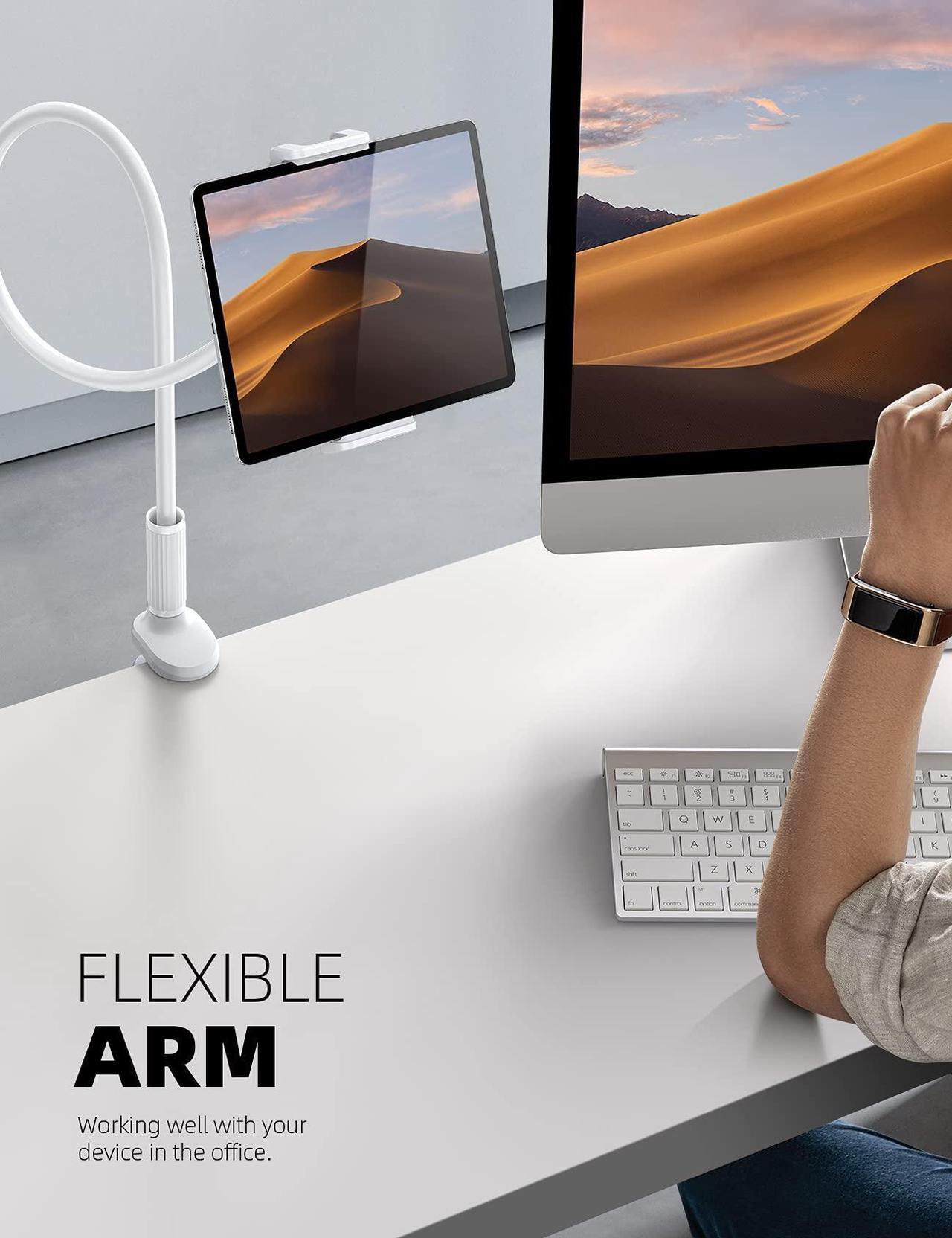 Alt view image 2 of 5 - Lamicall Gooseneck Tablet Mount Holder for Bed Flexible Tablet Arm Clamp for Bed Compatible with Pad Pro 10.5, Air 9.7, Mini 7.9, Galaxy Tabs, Switch, More 4.7-11" Device - White