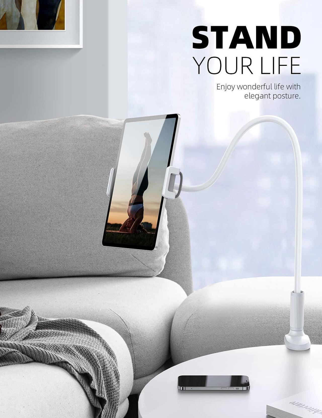 Alt view image 3 of 5 - Lamicall Gooseneck Tablet Mount Holder for Bed Flexible Tablet Arm Clamp for Bed Compatible with Pad Pro 10.5, Air 9.7, Mini 7.9, Galaxy Tabs, Switch, More 4.7-11" Device - White