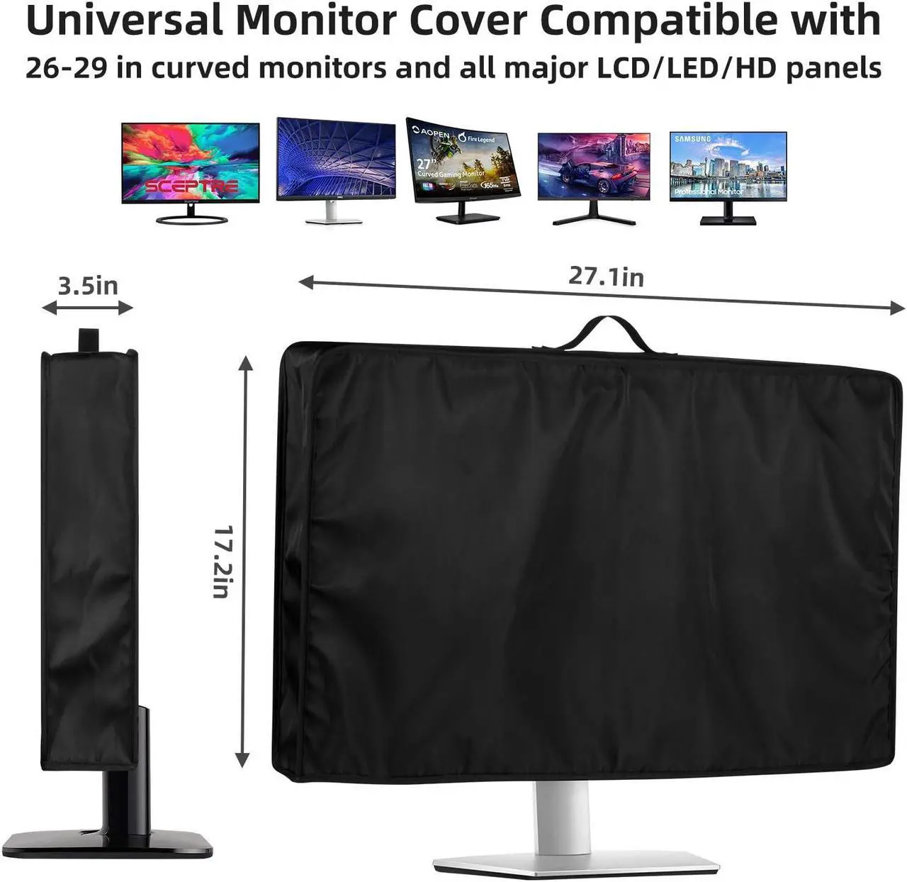 Alt view image 2 of 5 - CaSZLUTION Monitor Cover 26, 27, 28, 29 inch LCD/LED/HD Panel Case - Antistatic Water Resistant Monitor Dust Cover Protective Sleeve for iMac 27 inch, 26-29 inch PC, Desktop Computer and TV