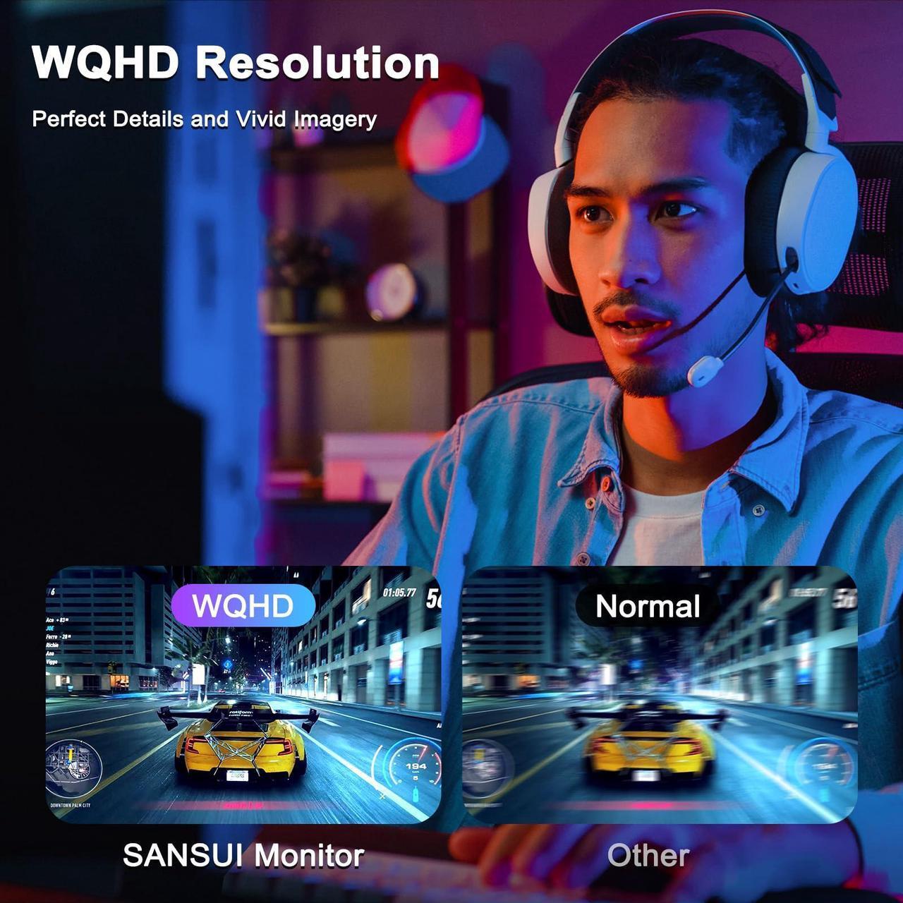 Alt view image 3 of 5 - SANSUI 27 Inch WQHD 2560 x 1440 Gaming Monitor 180Hz 1ms Fast IPS Computer Monitor, HDMI 2.0 x2 | DP 1.2 x2 | VESA Mount, 120% sRGB HDR Eye Care Frameless Metal Stand and Base (ES-G27F2Q)