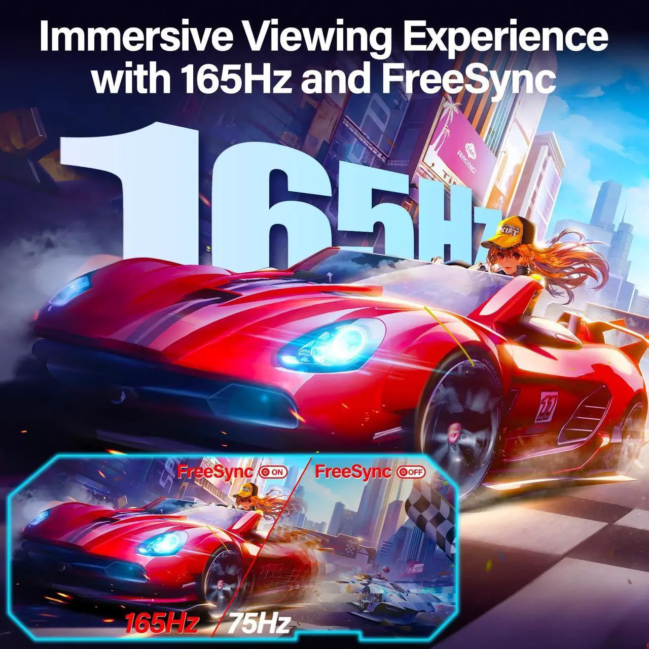 Alt view image 3 of 5 - Gawfolk 2K 165Hz Curved Monitor, 27 Inch QHD 2560x1440p 144Hz Gaming Monitor with AMD FreeSync, Flicker-Free, 2X HDMI 2.0, DP 1.4, Ultra-Thin Frameless 1800R Screen PC Monitor