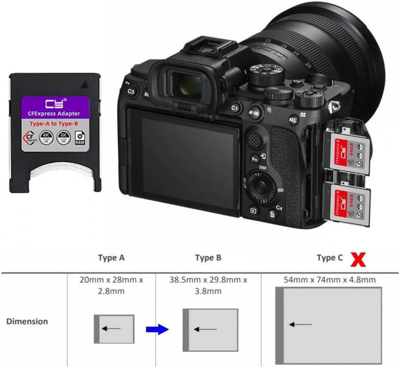 Alt view image 4 of 5 - CY Card Kit CFexpress Type-A to Type-B Memory Card Kit Case CFE CFA to CFB Adapter Compatible with Camera 8K RAW PCIe Expansion