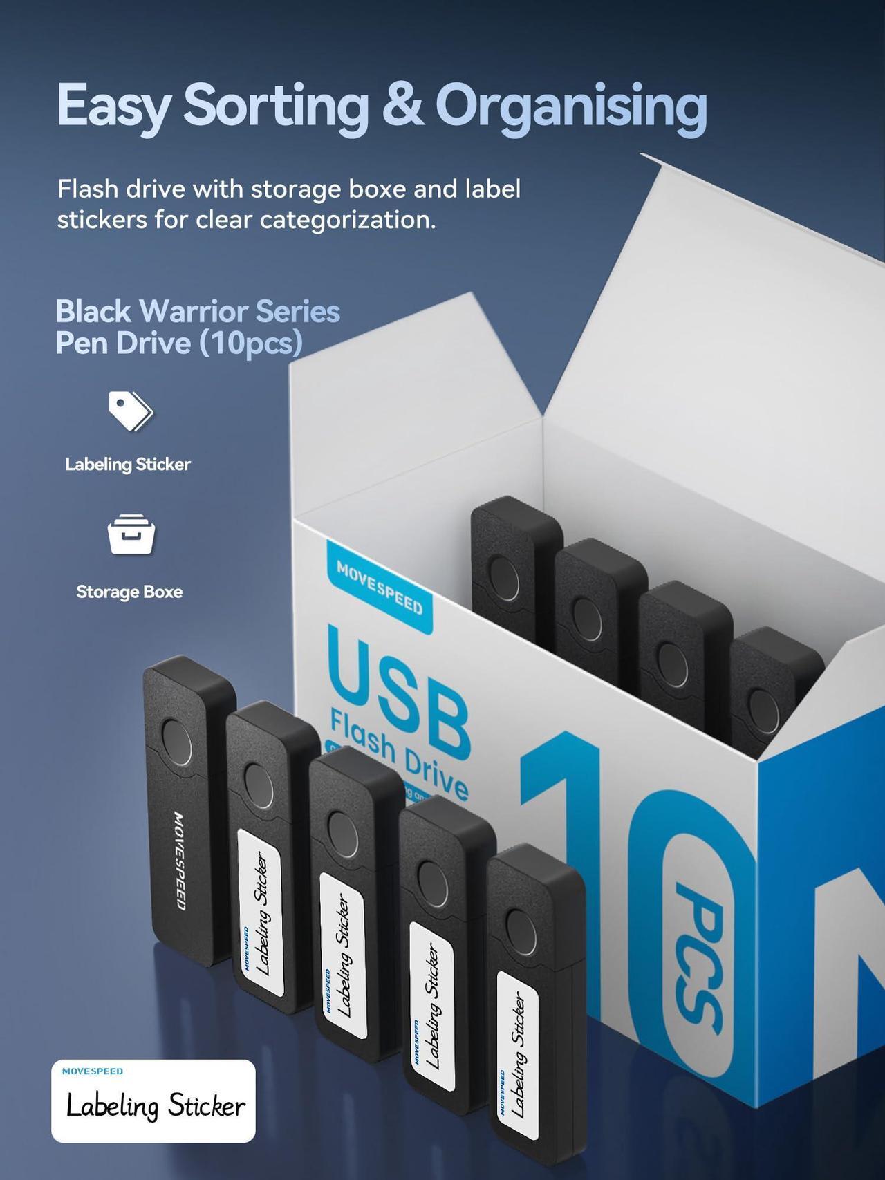Alt view image 2 of 5 - MOVEPEED 16GB Flash Drive Pack 10, Bulk USB 2.0 Flash Drives with Storage Box and Label Stickers, Thumb Drive for Office Data Transfer (10 Pack, Black)