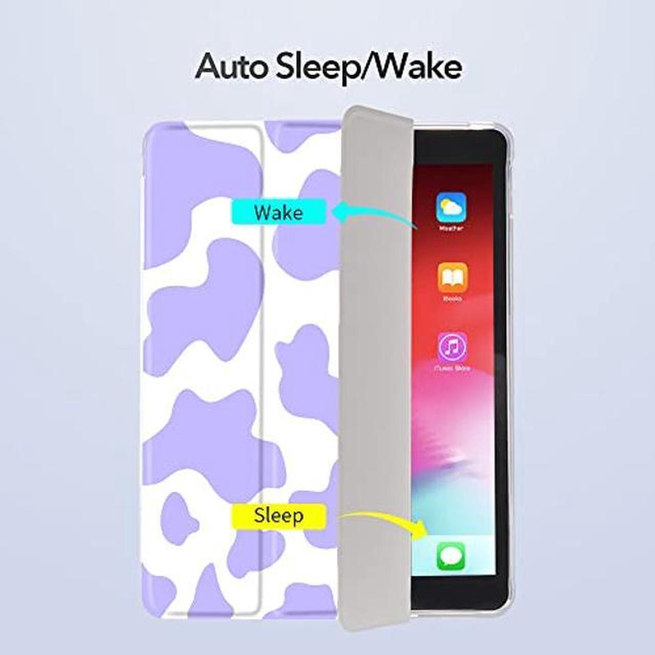 Alt view image 3 of 5 - Idocolors Purple Cow Pad Case for iPad 5th/6th Generation Art Anti-Scratch Shockproof with Pencil Holder Trifold Stand Case(Model Number A1822 A1823 A1893 A1954)