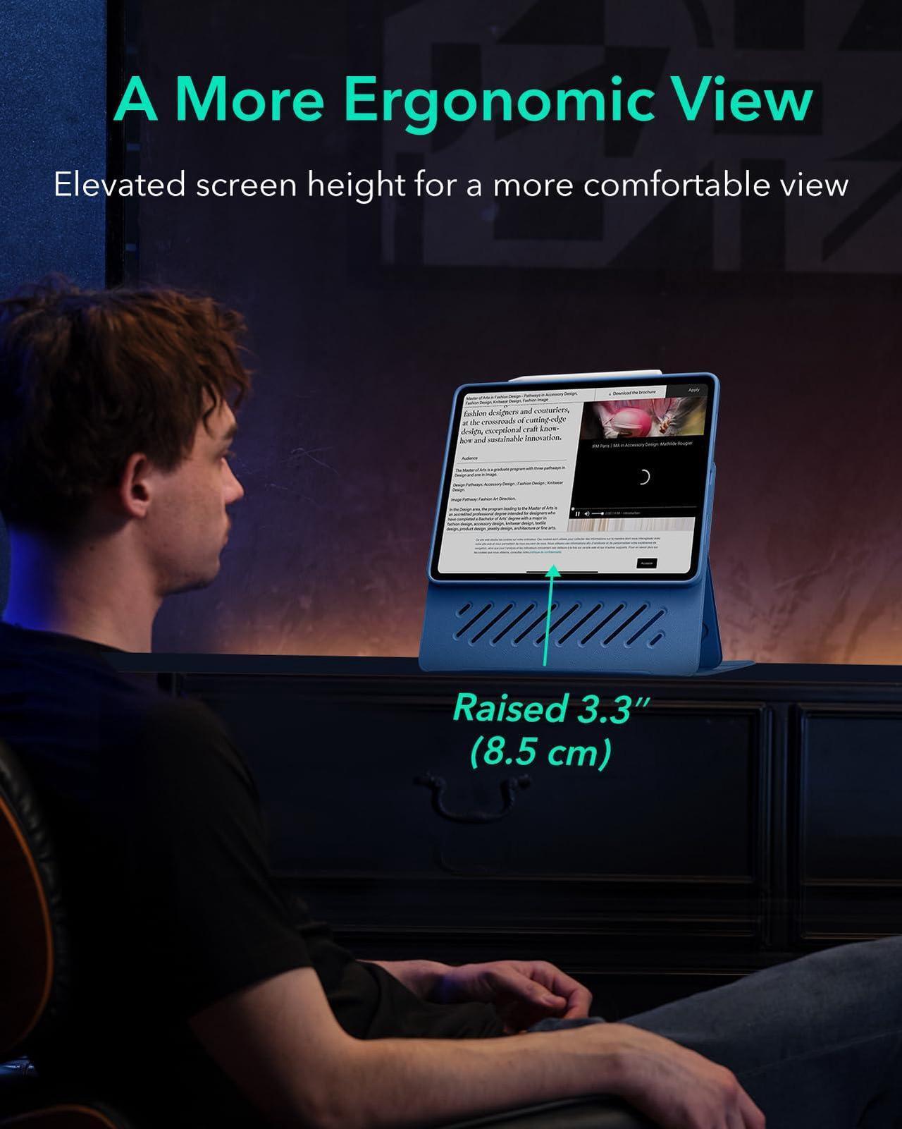 Alt view image 5 of 5 - ESR for iPad Pro 13 Inch Case M4(2024), iPad Pro 13 Rotating Case with Removable Magnetic Cover, Adjustable Portrait/Landscape Stand with Raised Screen View, 9 Standing Angles, Shift Series, Blue