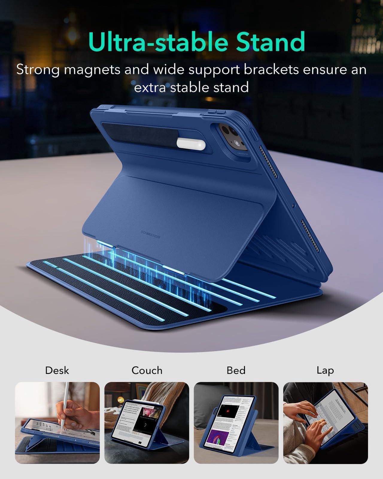 Alt view image 4 of 5 - ESR for iPad Pro 13 Inch Case M4(2024), iPad Pro 13 Rotating Case with Removable Magnetic Cover, Adjustable Portrait/Landscape Stand with Raised Screen View, 9 Standing Angles, Shift Series, Blue