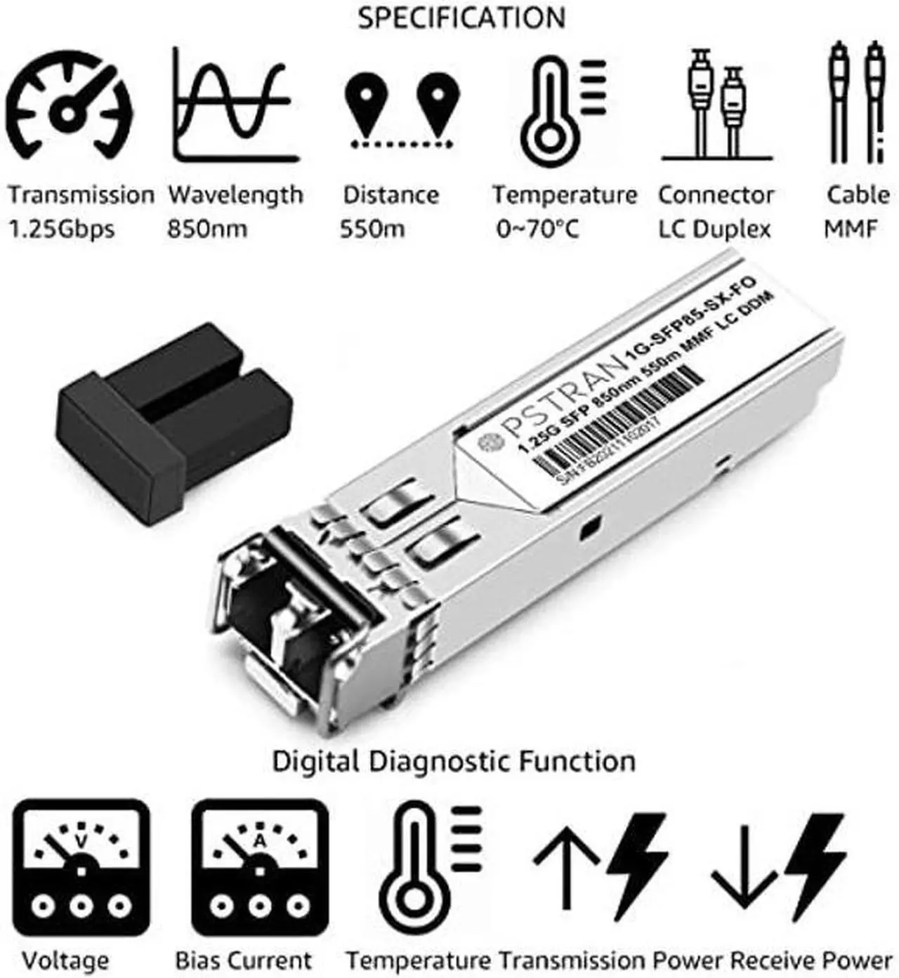 Alt view image 2 of 5 - OPSTRAN 1000BASE-SX SFP Optical Transceiver Module Compatible with Fortinet FN-TRAN-SX FG-TRAN-SX FR-TRAN-SX 1G SFP 850nm 550m DDM Duplex LC MMF 10 Pack