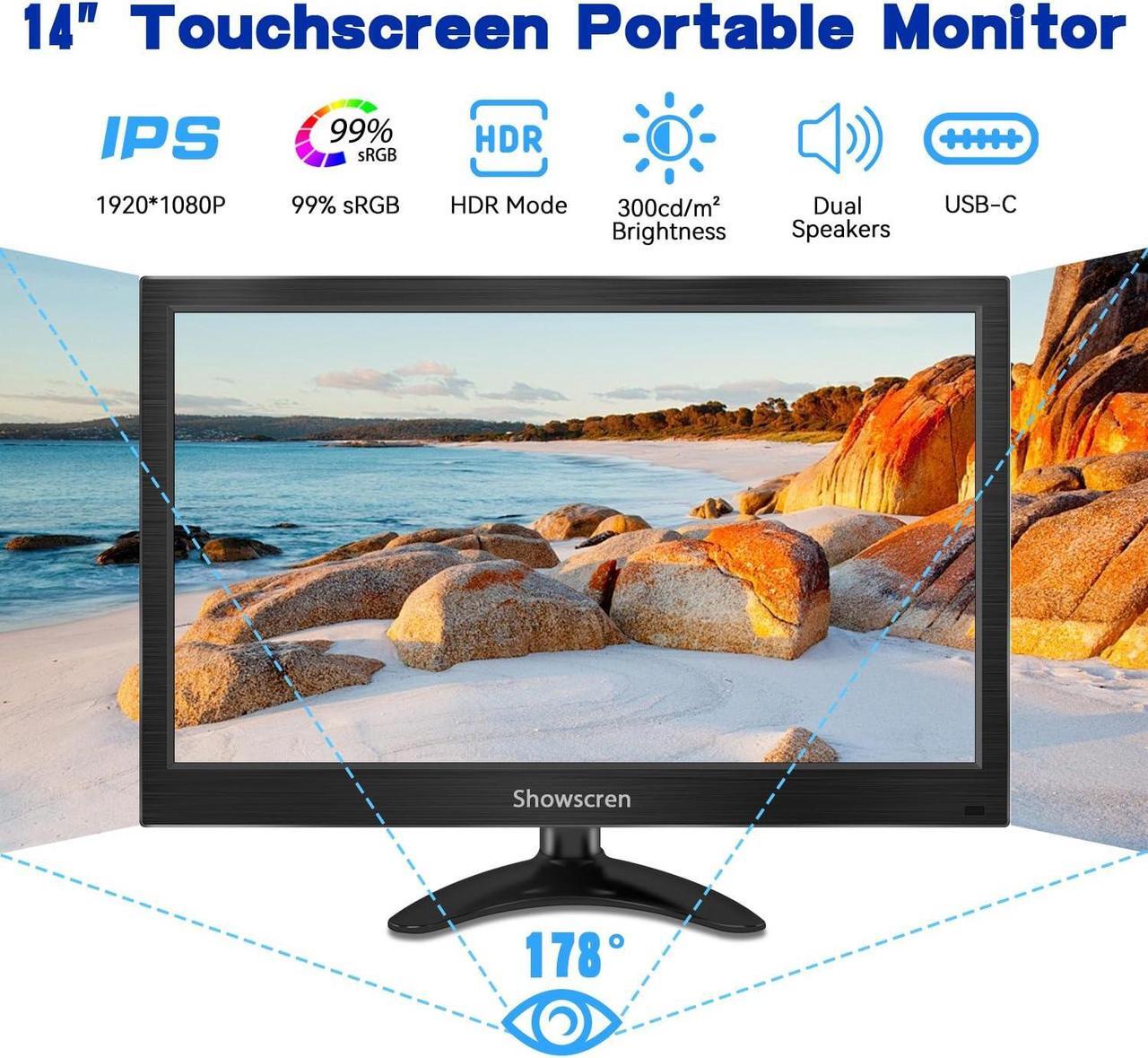 Alt view image 3 of 5 - Showscren Computer Monitor 14 Inch Touchscreen Portable Monitor FHD HDR 1080P 99% sRGB Small PC Monitor with HDMI/USB-C Port, Multifunctional Stand, Built-in Speakers, for PC/Laptop/Smartphone
