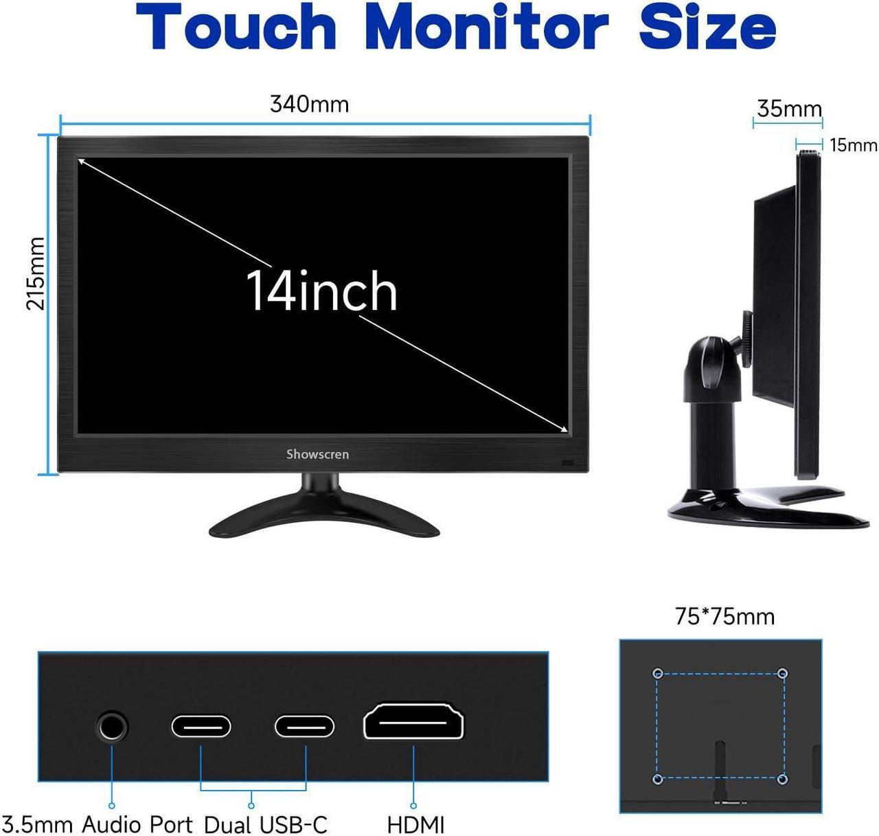 Alt view image 5 of 5 - Showscren Computer Monitor 14 Inch Touchscreen Portable Monitor FHD HDR 1080P 99% sRGB Small PC Monitor with HDMI/USB-C Port, Multifunctional Stand, Built-in Speakers, for PC/Laptop/Smartphone