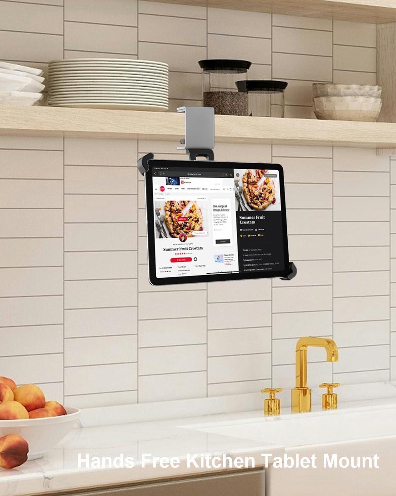 Alt view image 2 of 5 - Under Cabinet Tablet Mount for Kitchen [Portable Small Clamp] Kitchen Tablet Holder for Counter Stand, 360deg Rotatable Metal Clip, Compatible with 7-11" Tablet Like iPad Pro, Air, Mini, Galaxy, Fire