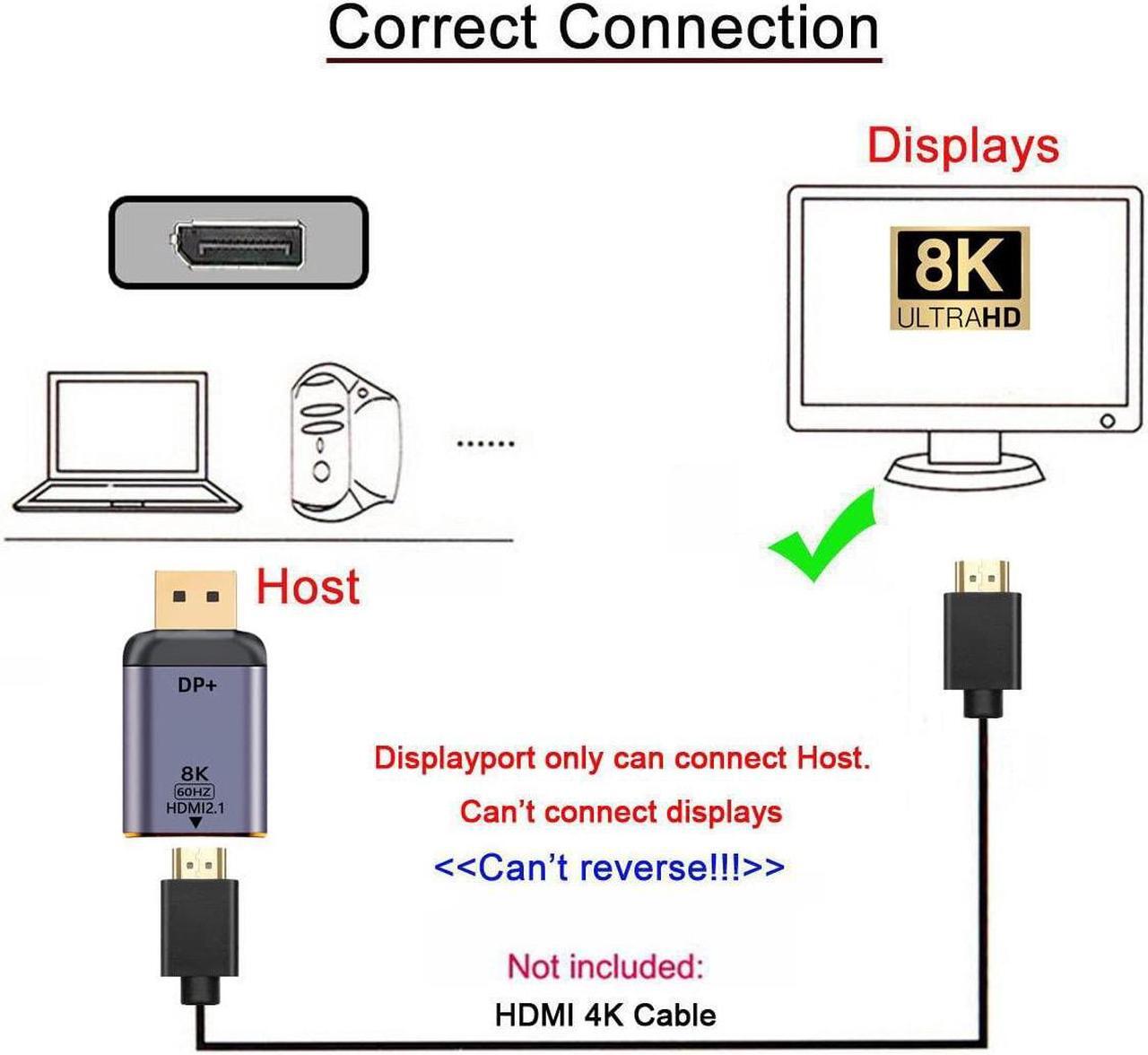 Alt view image 4 of 5 - NFHK DisplayPort 1.4 Source to HDMI 2.0 Display 8K 60hz UHD 4K DP to HDMI Male Monitor Adapter Connector