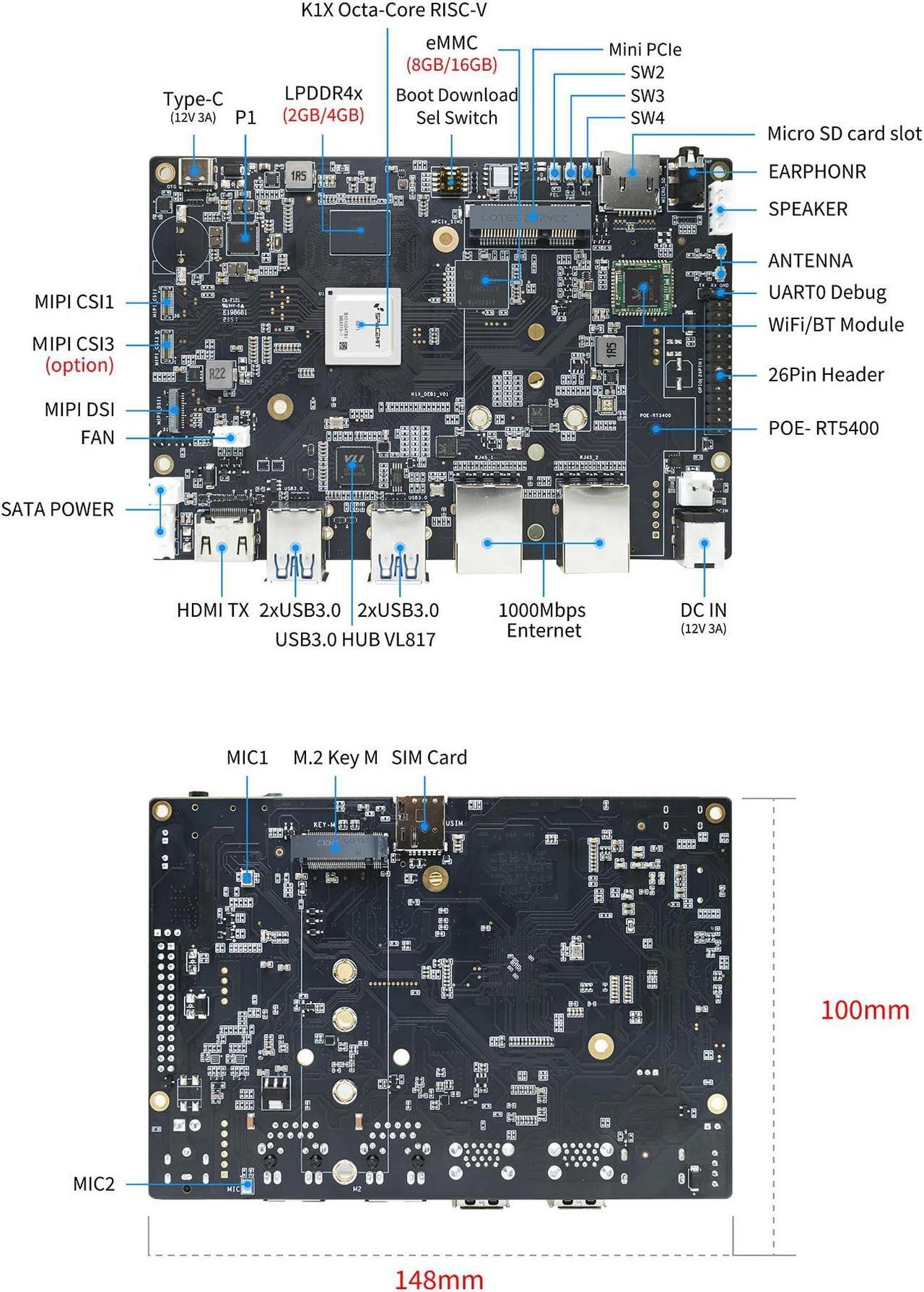 Alt view image 4 of 4 - youyeetoo Banana Pi BPI-F3: 8-Core RISC-V K1 Chip SBC with 4GB RAM, 16GB eMMC - 2.0TOPS Performance for NAS, Laptop Alternatives, and Edge Deep Learning Applications