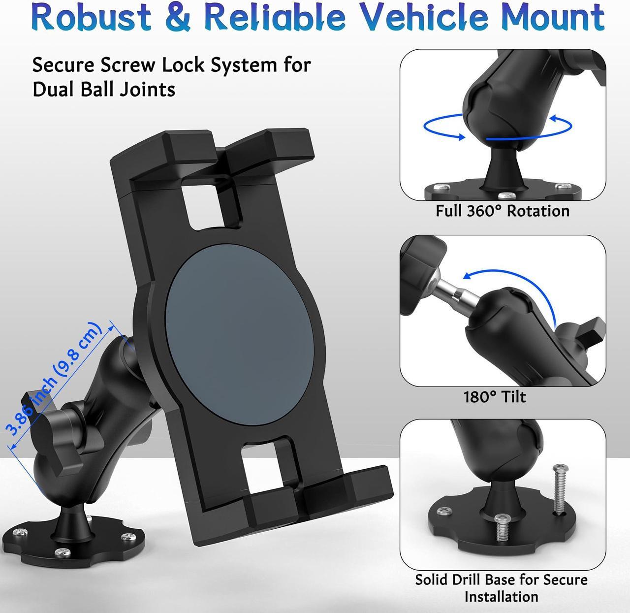 Alt view image 5 of 5 - Keuvirya Heavy Duty Tablet Mount for Truck & Vehicle, Drill Base Tablet Holder for Truck with Aluminum Arm, Compatible with 4.7"-12.9" Tablets/iPad/Phones, iPad Truck Mount for Dashboard, Walls, Boat