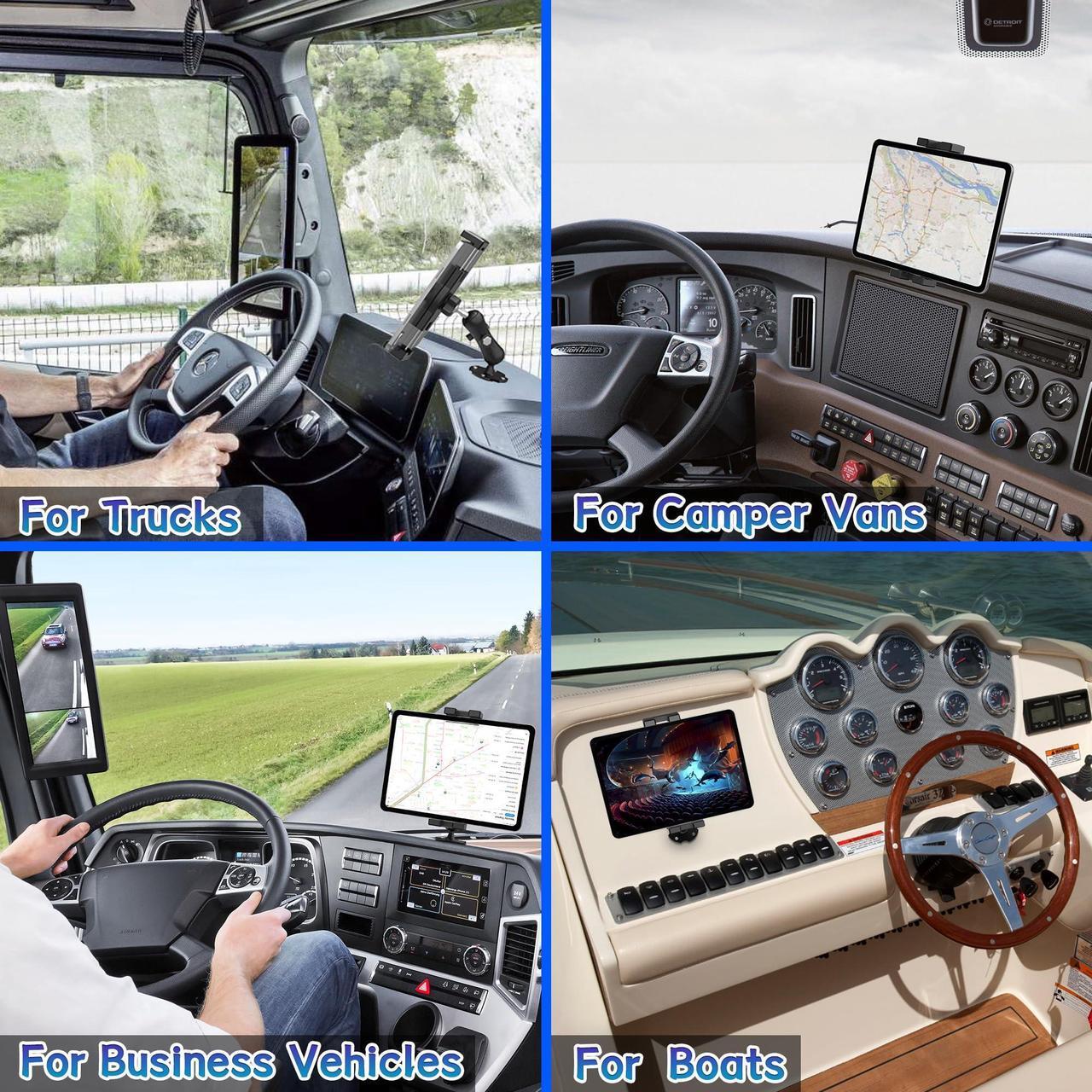 Alt view image 4 of 5 - Keuvirya Heavy Duty Tablet Mount for Truck & Vehicle, Drill Base Tablet Holder for Truck with Aluminum Arm, Compatible with 4.7"-12.9" Tablets/iPad/Phones, iPad Truck Mount for Dashboard, Walls, Boat