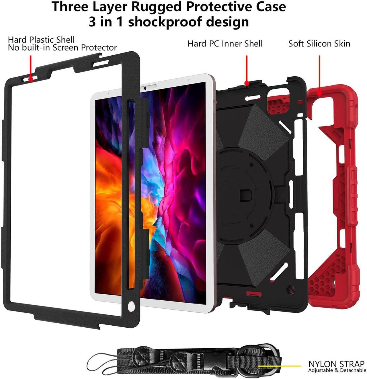 Alt view image 2 of 5 - Kezigud Case for iPad Air 5th/4th 10.9'' 2022/2020, iPad Pro 11'', Shockproof Rugged Heavy Duty PC+TPU with 360deg Rotating Hand Strap&Kickstand Shoulder Strap for Apple iPad Pro 1/2/3/4 (Red)