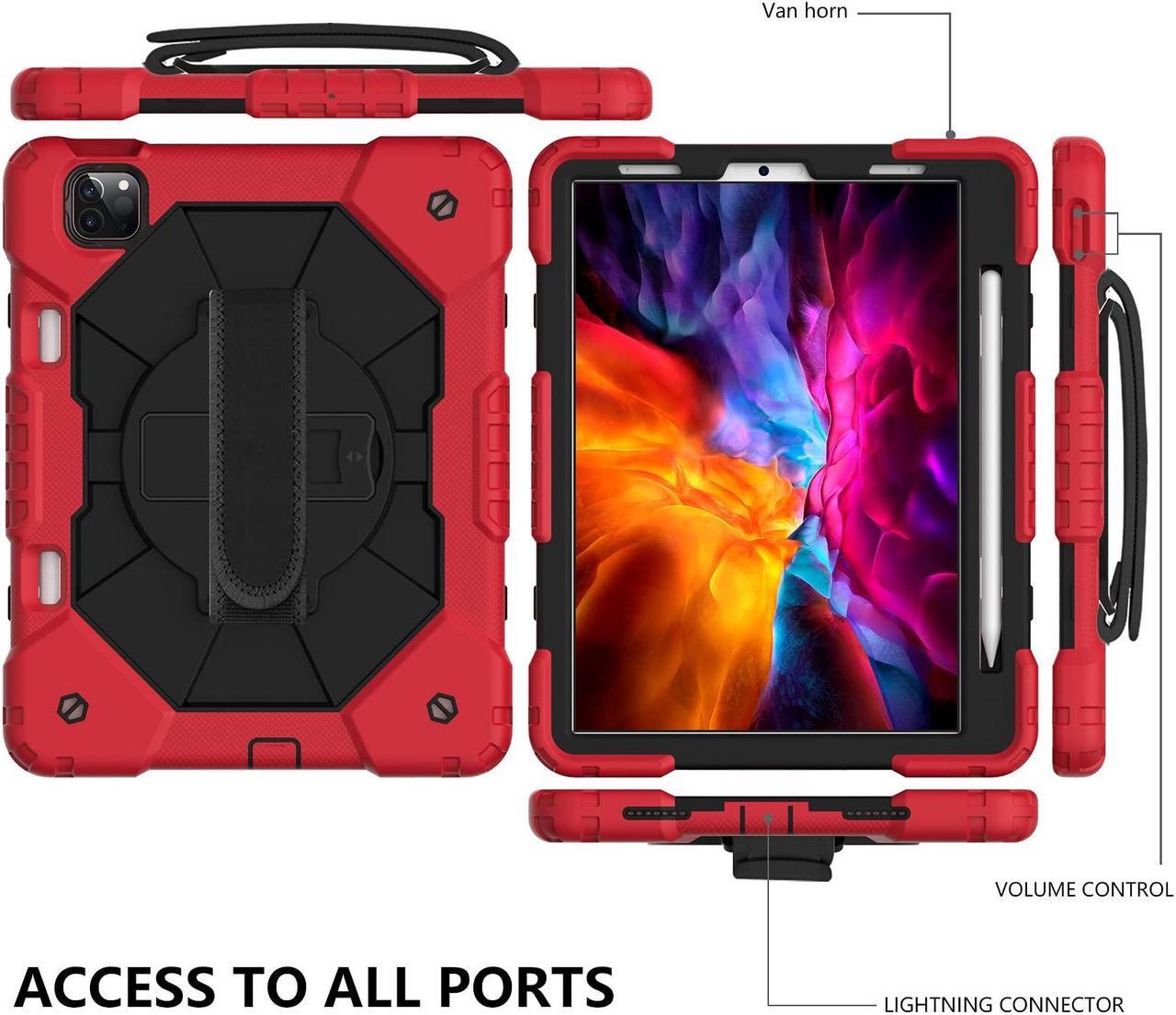 Alt view image 5 of 5 - Kezigud Case for iPad Air 5th/4th 10.9'' 2022/2020, iPad Pro 11'', Shockproof Rugged Heavy Duty PC+TPU with 360deg Rotating Hand Strap&Kickstand Shoulder Strap for Apple iPad Pro 1/2/3/4 (Red)