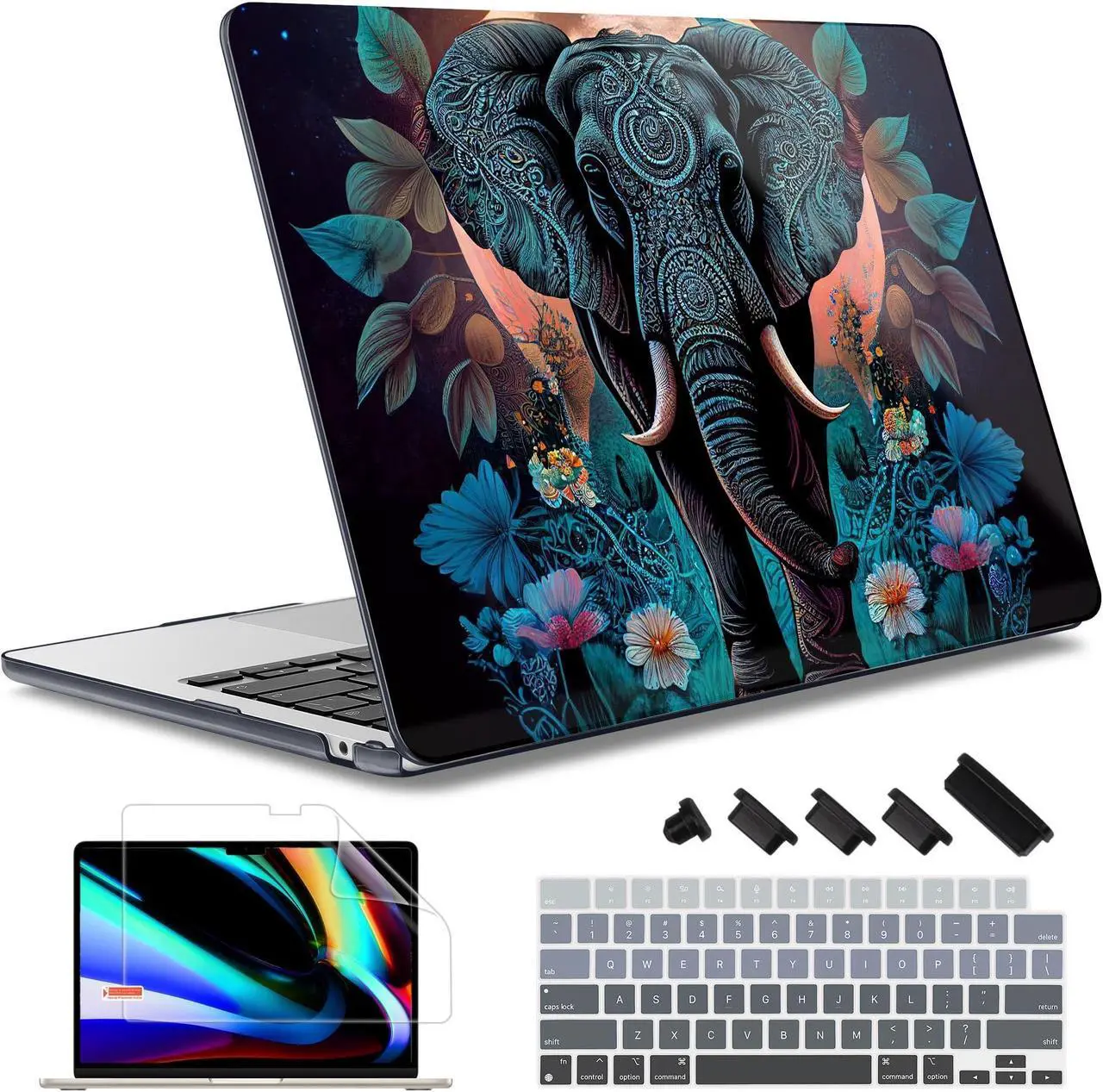 Main image of May Chen for M4 MacBook Air 13.6 Inch Case 2025 2024 2023 2022 Release Models: A3240 A3113 M3 A2681 M2, Plastic Hard Shell Case for MacBook Air 13.6" with Retina Display Fits Touch ID, Elephant