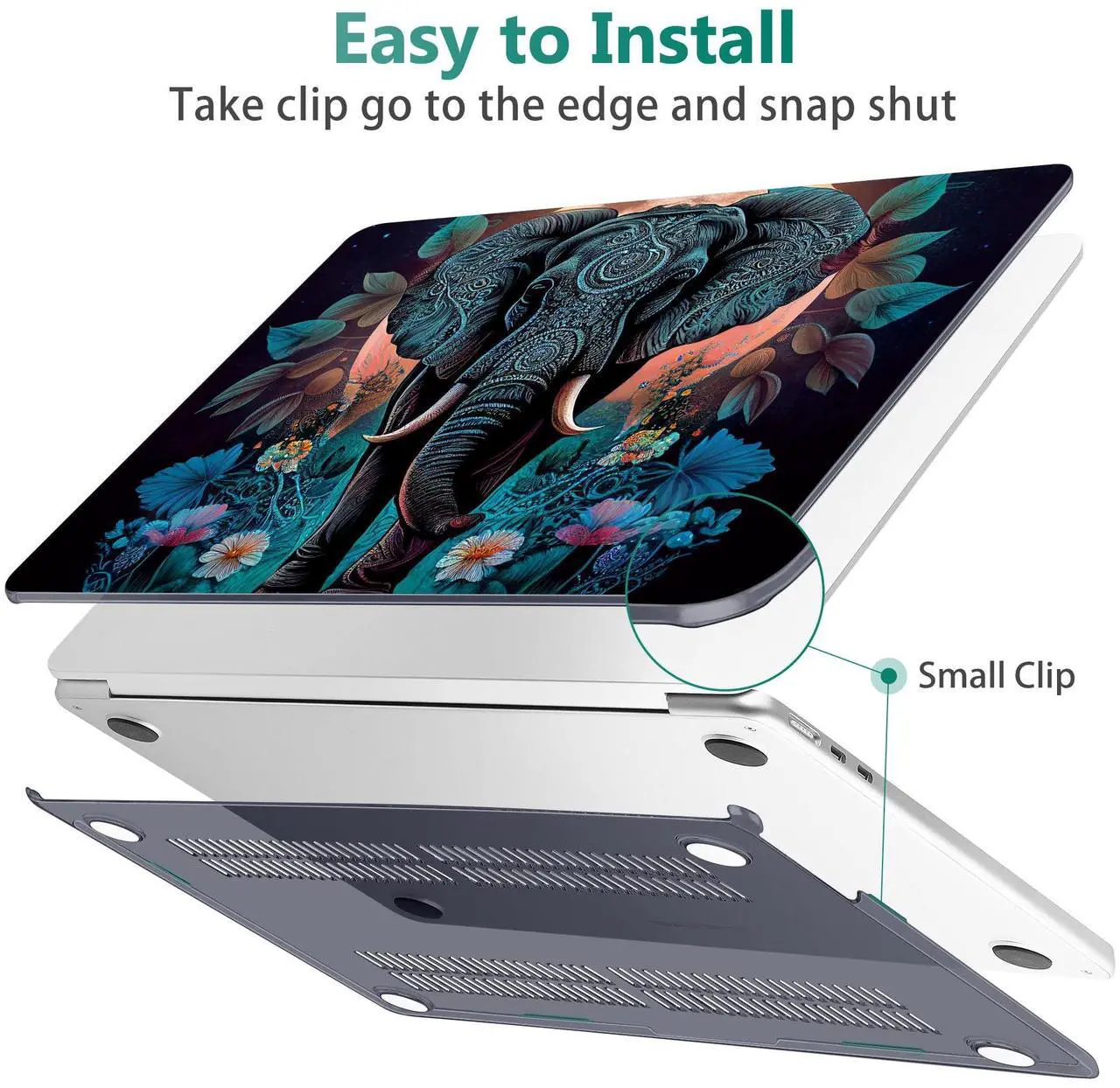 Alt view image 5 of 5 - May Chen for M4 MacBook Air 13.6 Inch Case 2025 2024 2023 2022 Release Models: A3240 A3113 M3 A2681 M2, Plastic Hard Shell Case for MacBook Air 13.6" with Retina Display Fits Touch ID, Elephant