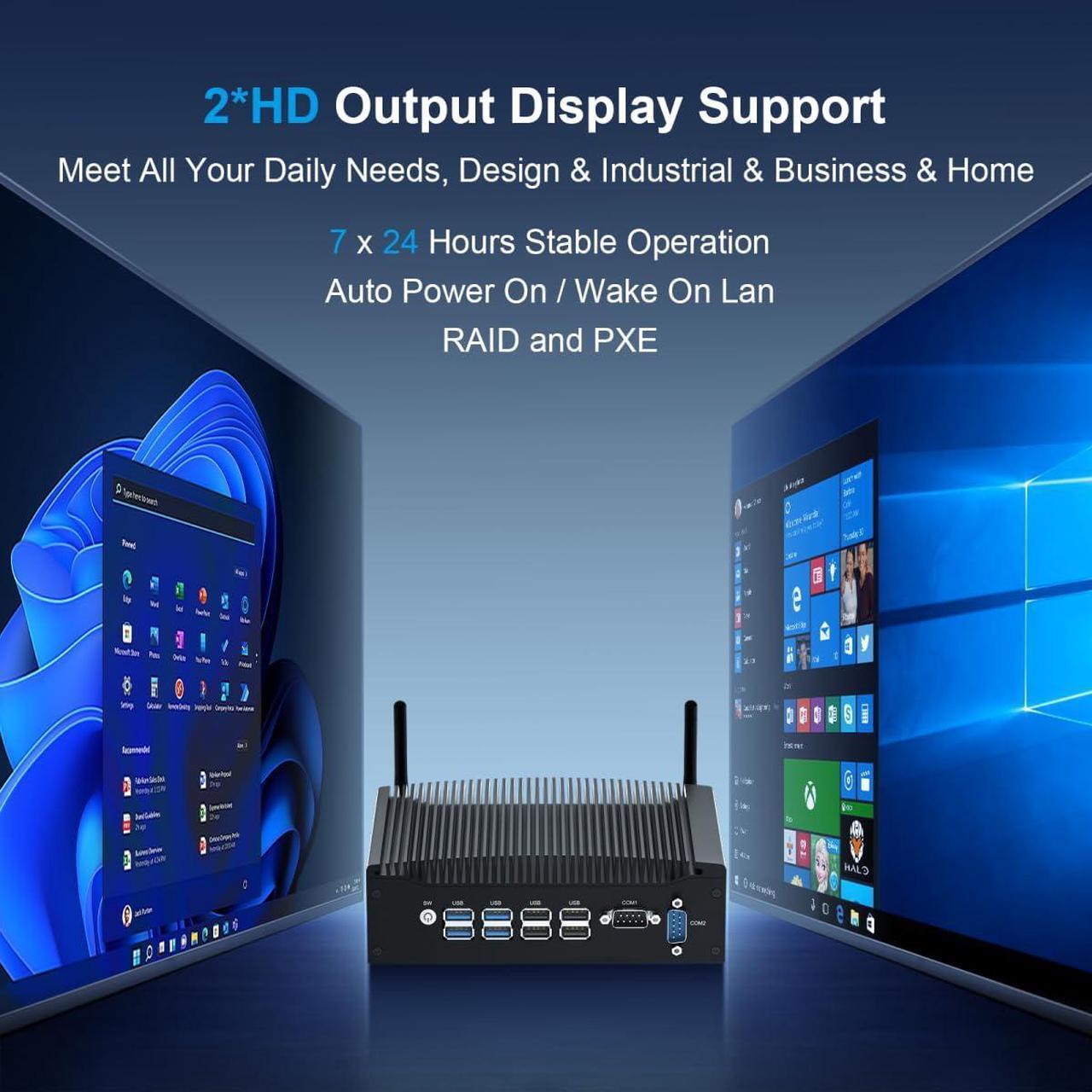 Alt view image 2 of 5 - WEIDIAN Mini Fanless Industrial PC 16GB RAM 512GB SSD Core i5 Win 11 Pro Mini Desktop Computer with HD Graphics 620 2Gigabit Ethernet 2COM 2HD 8USB Linux Business Office Micro PC VESA Mount