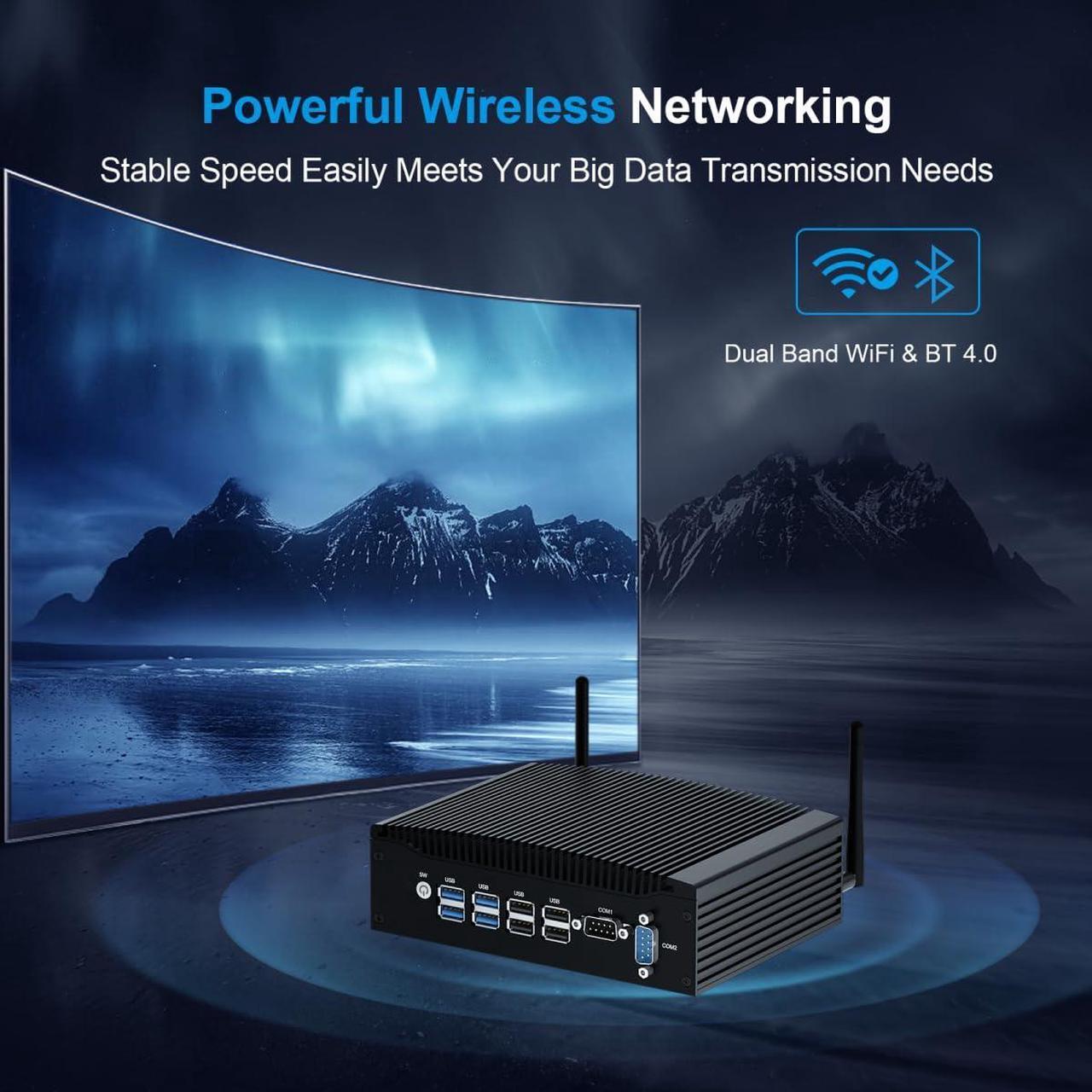 Alt view image 4 of 5 - WEIDIAN Mini Fanless Industrial PC 16GB RAM 512GB SSD Core i5 Win 11 Pro Mini Desktop Computer with HD Graphics 620 2Gigabit Ethernet 2COM 2HD 8USB Linux Business Office Micro PC VESA Mount