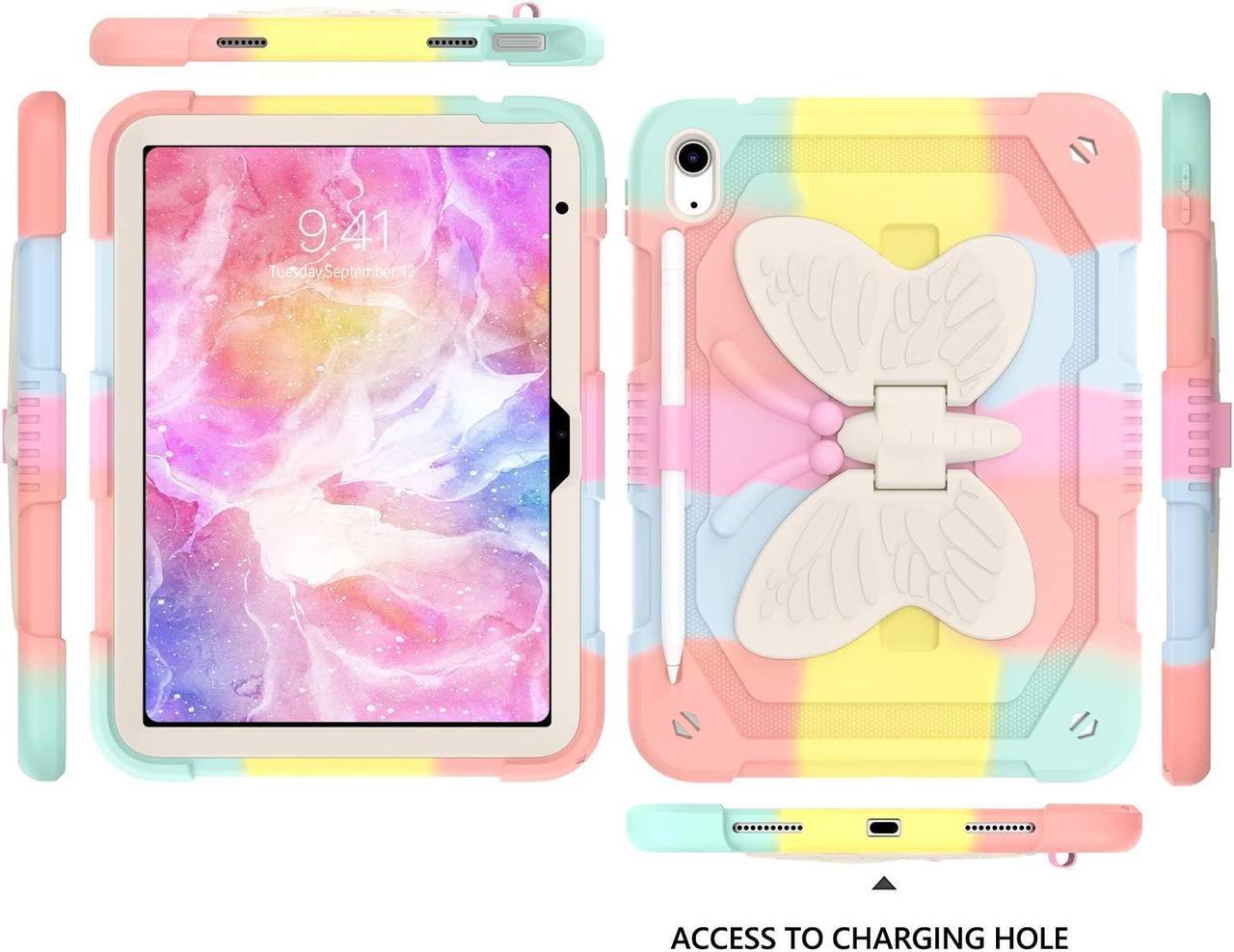 Alt view image 3 of 5 - YINLAI Case for iPad 10th Generation 2022 with Pencil Holder Butterfly Kickstand Girls Kids Women Shockproof Protective Tablet Cover for iPad 10th Gen 10.9 Inch A2696 A2757 A2777, Colorful Pink