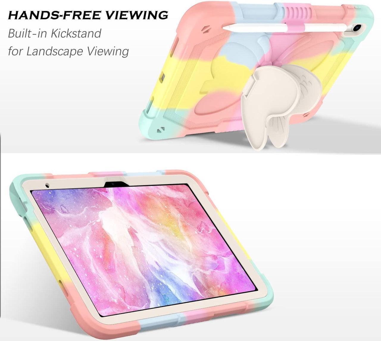 Alt view image 4 of 5 - YINLAI Case for iPad 10th Generation 2022 with Pencil Holder Butterfly Kickstand Girls Kids Women Shockproof Protective Tablet Cover for iPad 10th Gen 10.9 Inch A2696 A2757 A2777, Colorful Pink