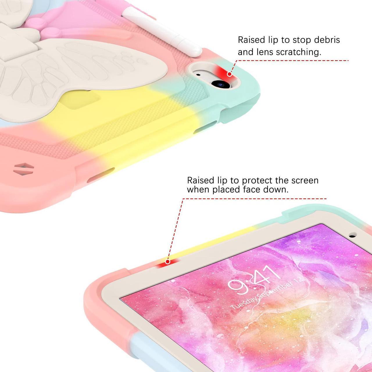 Alt view image 5 of 5 - YINLAI Case for iPad 10th Generation 2022 with Pencil Holder Butterfly Kickstand Girls Kids Women Shockproof Protective Tablet Cover for iPad 10th Gen 10.9 Inch A2696 A2757 A2777, Colorful Pink