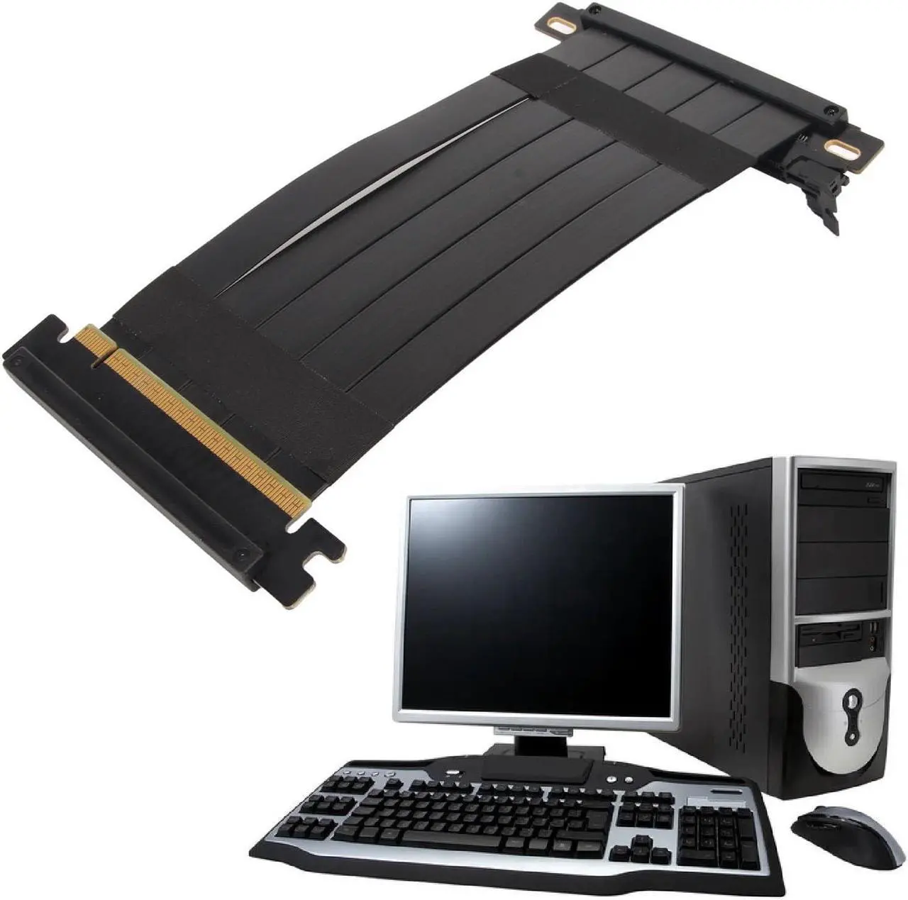 PUSOKEI PCIE 4.0 x16 Extender Riser Cable, High Dual Sided Reverse 180 Degree PCI E