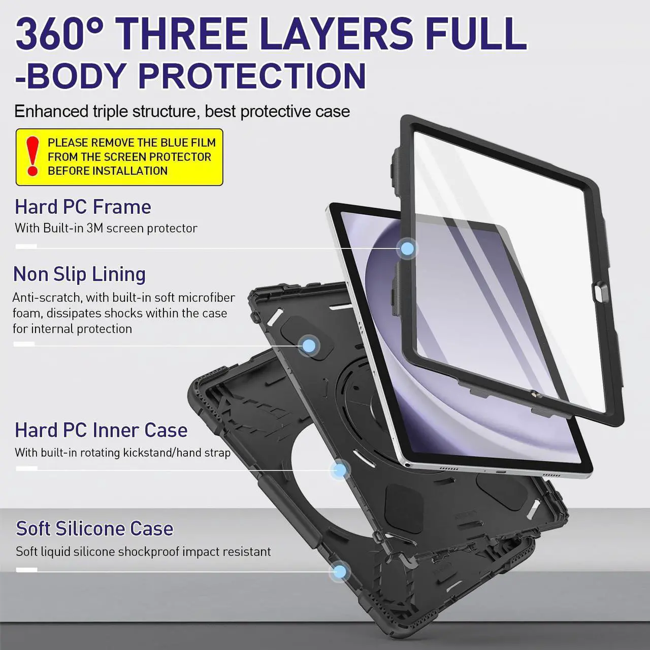 Alt view image 2 of 5 - SUPFIVES Case for Galaxy Tab A9+/A9 Plus 11" with Screen Protector, Upgraded Military Case for Samsung A9 Plus Tablet 11 Inch 2023, Black