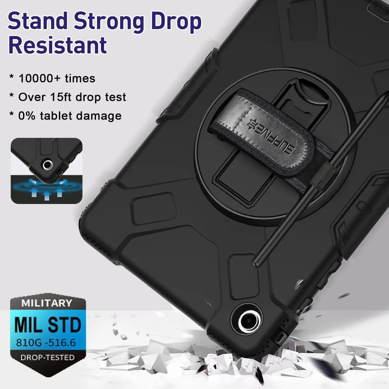 Alt view image 3 of 5 - SUPFIVES Case for Galaxy Tab A9+/A9 Plus 11" with Screen Protector, Upgraded Military Case for Samsung A9 Plus Tablet 11 Inch 2023, Black