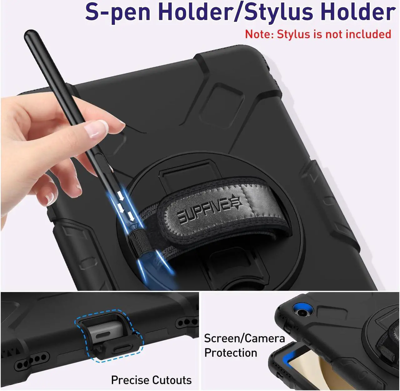 Alt view image 5 of 5 - SUPFIVES Case for Galaxy Tab A9+/A9 Plus 11" with Screen Protector, Upgraded Military Case for Samsung A9 Plus Tablet 11 Inch 2023, Black