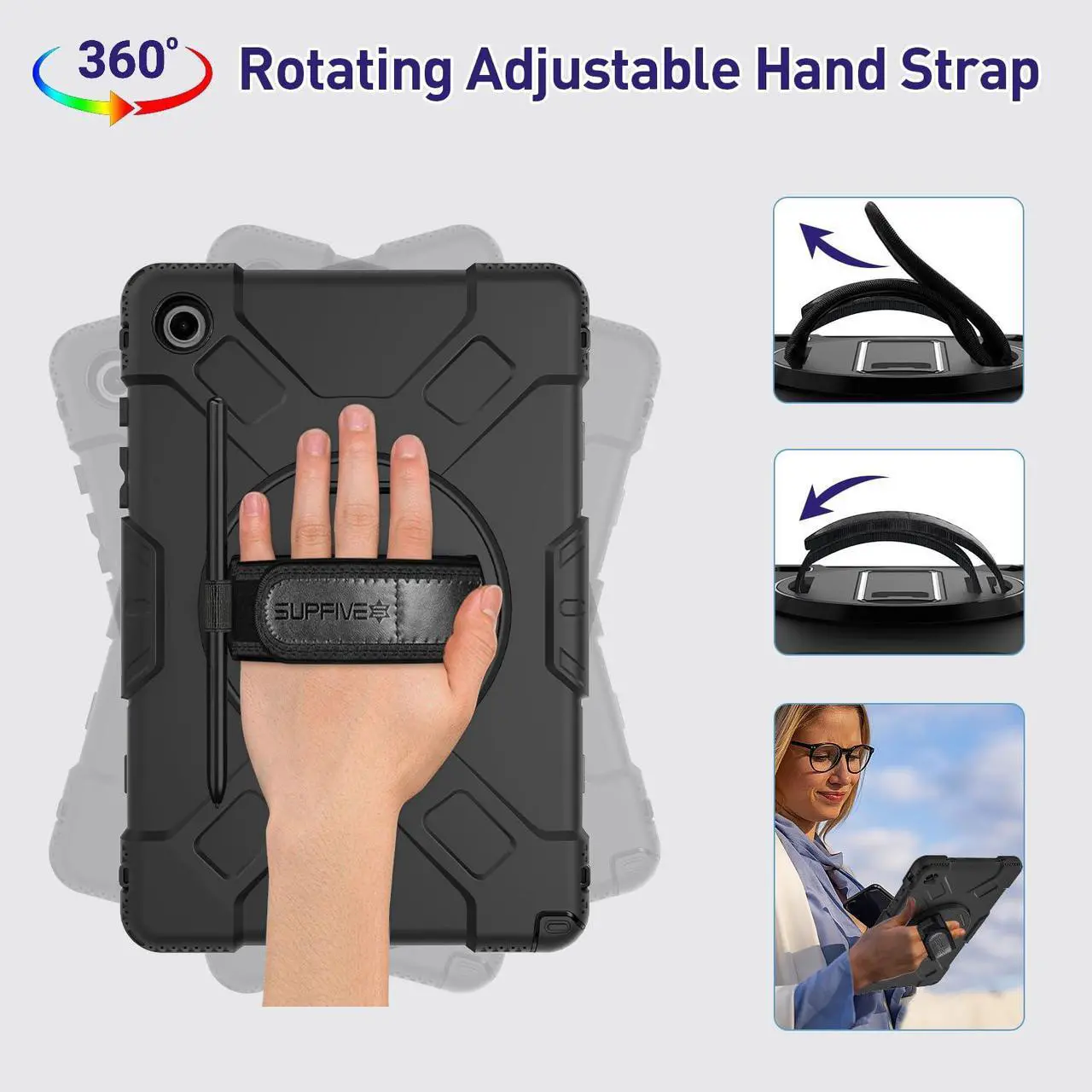 Alt view image 4 of 5 - SUPFIVES Case for Galaxy Tab A9+/A9 Plus 11" with Screen Protector, Upgraded Military Case for Samsung A9 Plus Tablet 11 Inch 2023, Black