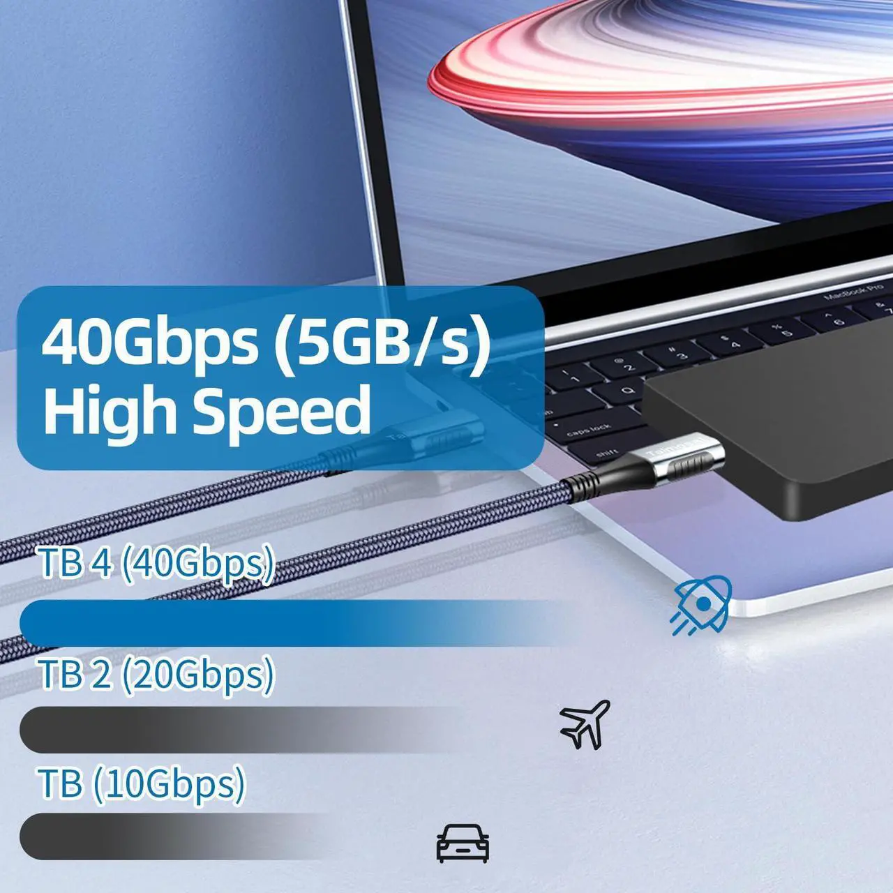 Alt view image 2 of 5 - Talmosal 240W for Thunderbolt 4 Cable 4 ft, Support 8K@60Hz, 4K@144Hz 40Gbps/240W PD Charging for iPhone 15 Pro/15 Pro Max, USB4, Thunderbolt 3, MacBook Pro, Docking, eGPU, SSD, Surface Pro