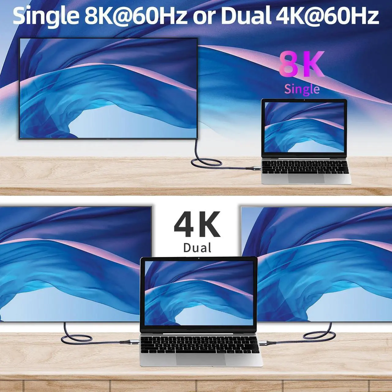 Alt view image 3 of 5 - Talmosal 240W for Thunderbolt 4 Cable 4 ft, Support 8K@60Hz, 4K@144Hz 40Gbps/240W PD Charging for iPhone 15 Pro/15 Pro Max, USB4, Thunderbolt 3, MacBook Pro, Docking, eGPU, SSD, Surface Pro