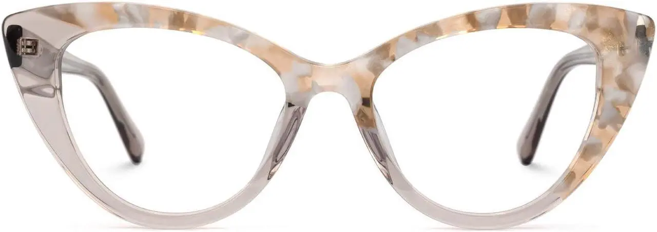 Main image of VOOGLAM Cat Eye Style Oversized Glasses Frames for Women, Patchwork Anti-blue Light Anti-glare Glasses Champagne-7703