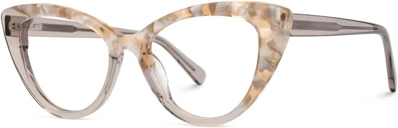 Alt view image 4 of 5 - VOOGLAM Cat Eye Style Oversized Glasses Frames for Women, Patchwork Anti-blue Light Anti-glare Glasses Champagne-7703
