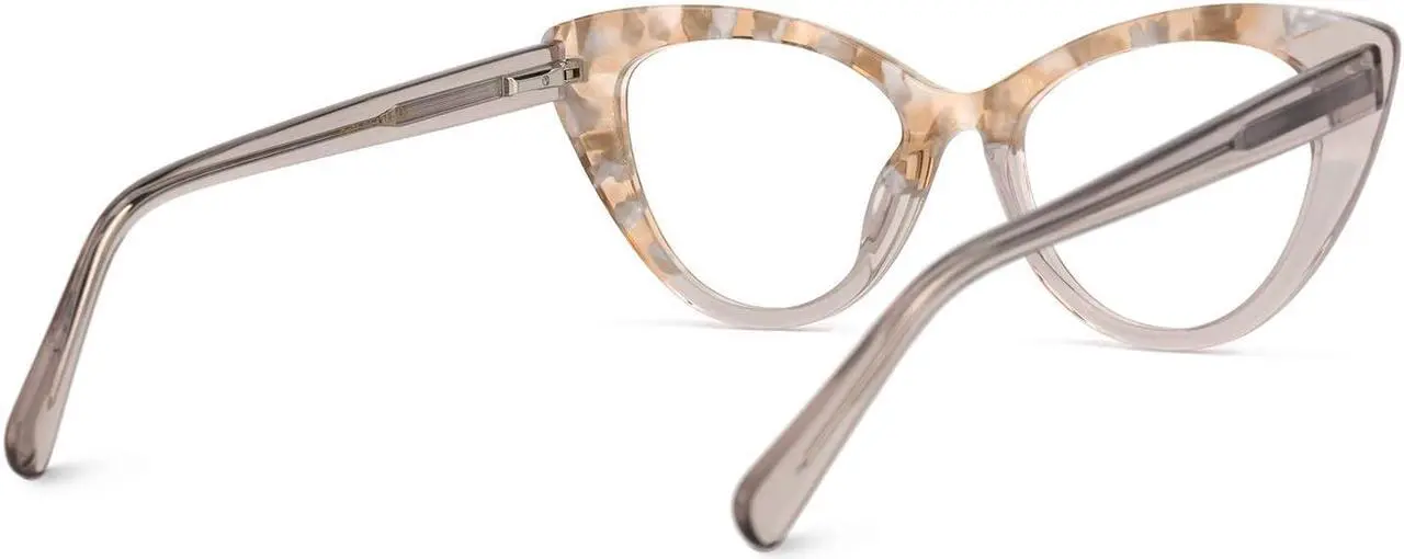 Alt view image 5 of 5 - VOOGLAM Cat Eye Style Oversized Glasses Frames for Women, Patchwork Anti-blue Light Anti-glare Glasses Champagne-7703