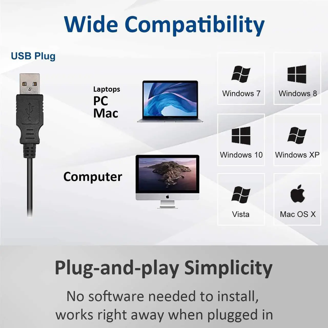 Alt view image 3 of 5 - USB Headset with Microphone Noise Cancelling & Audio Controls, Computer Headphones for PC Laptop, Business, Home Office, Call Center, Skype, Zoom, Webinar, Clear Chat, Super Light,Binaural