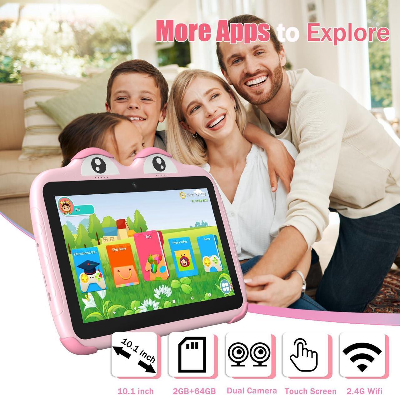 Alt view image 4 of 5 - YINOCHE Toddler Tablet for Toddlers 10 inch Kids Tablet Android Tablet for Kids 64GB Kids Tablets with Case WiFi Children's Tablets Dual Camera Touch Screen Kids Apps Installed Netflix YouTube (Pink)