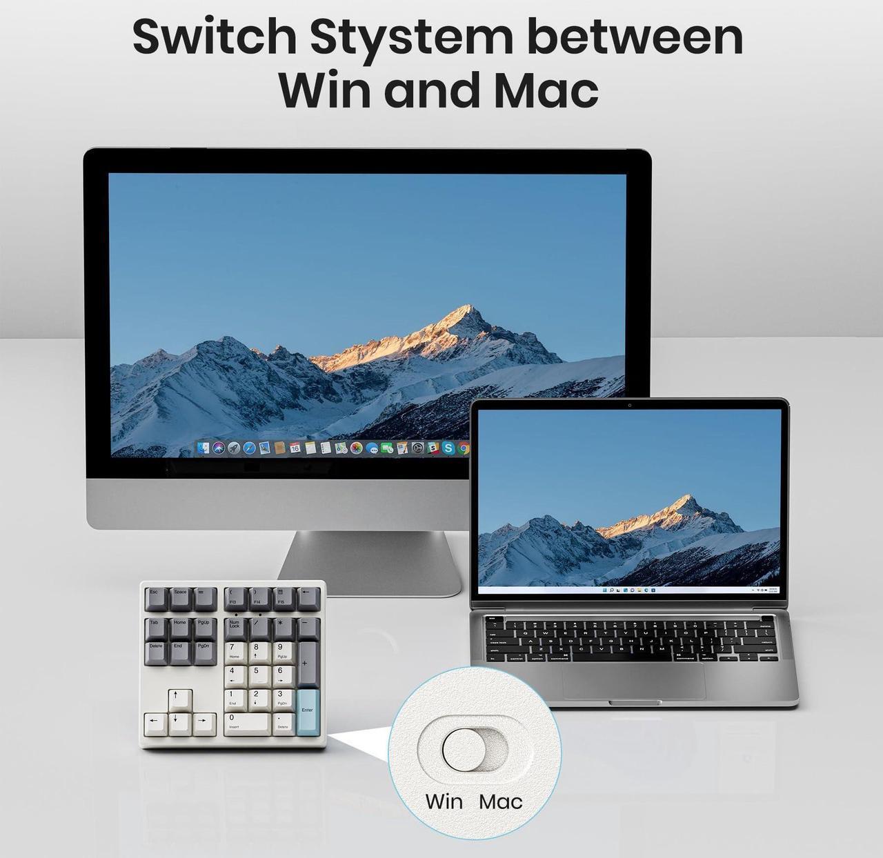Alt view image 3 of 5 - Kisnt Wireless Number Pad, 34 Key Mechanical Numpad with Gateron Red Switches Hot Swappable Numeric Keypad with PBT Keycaps 2.4GHz Rechargeable Keypad for Laptop, Mac, PC Desktop.
